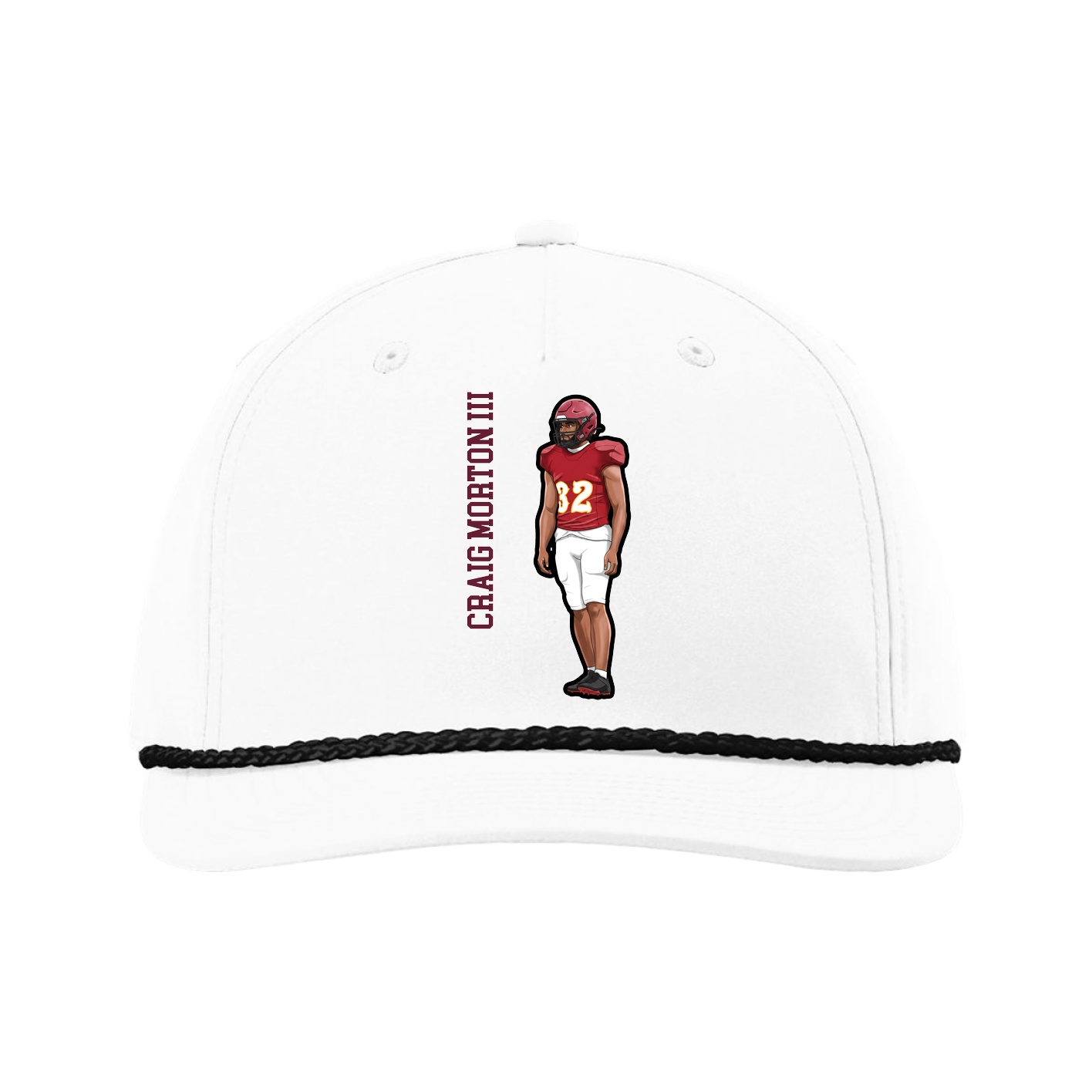 Five-Panel Classic Rope Cap — Name Vertical in White