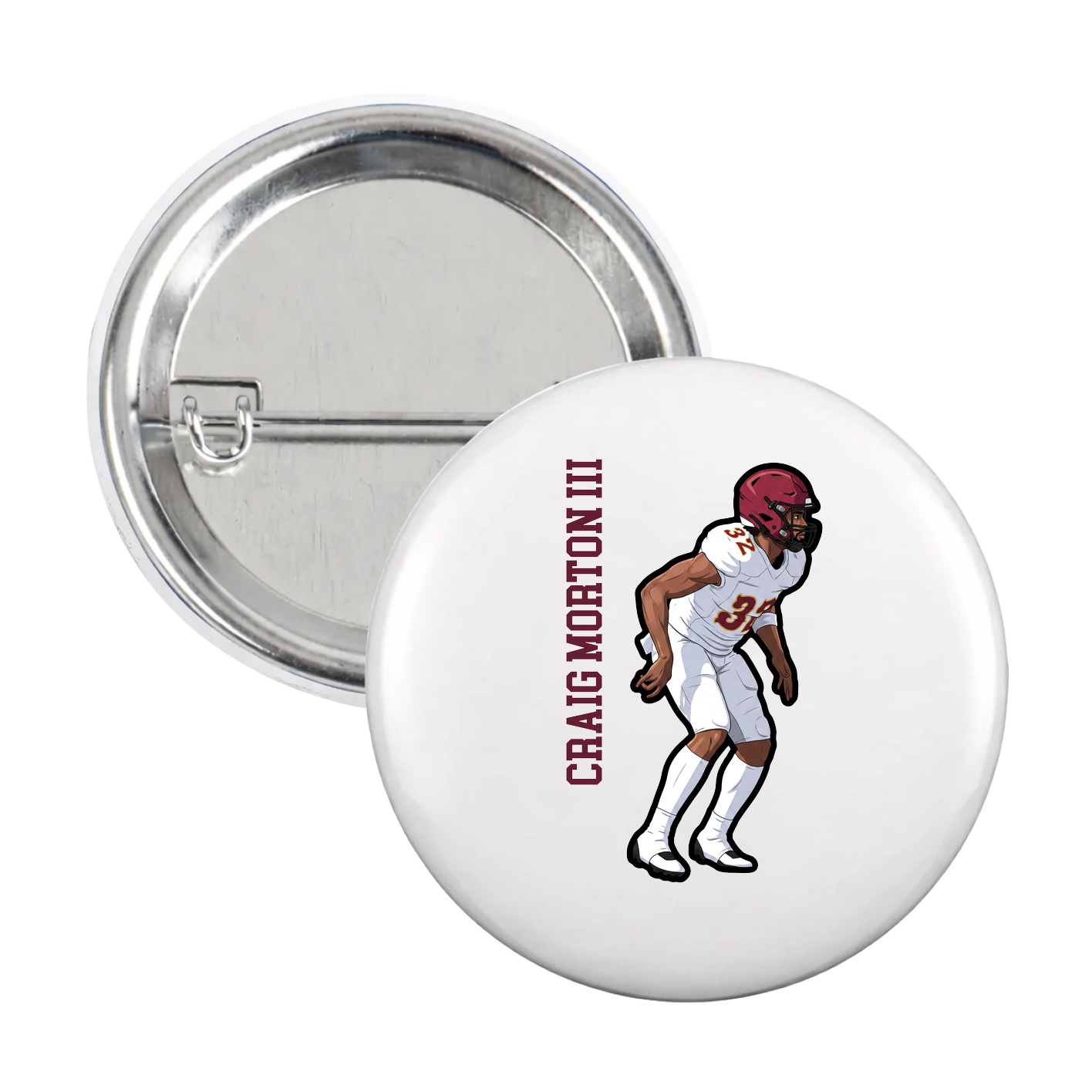Game Day Button — Name Vertical in White