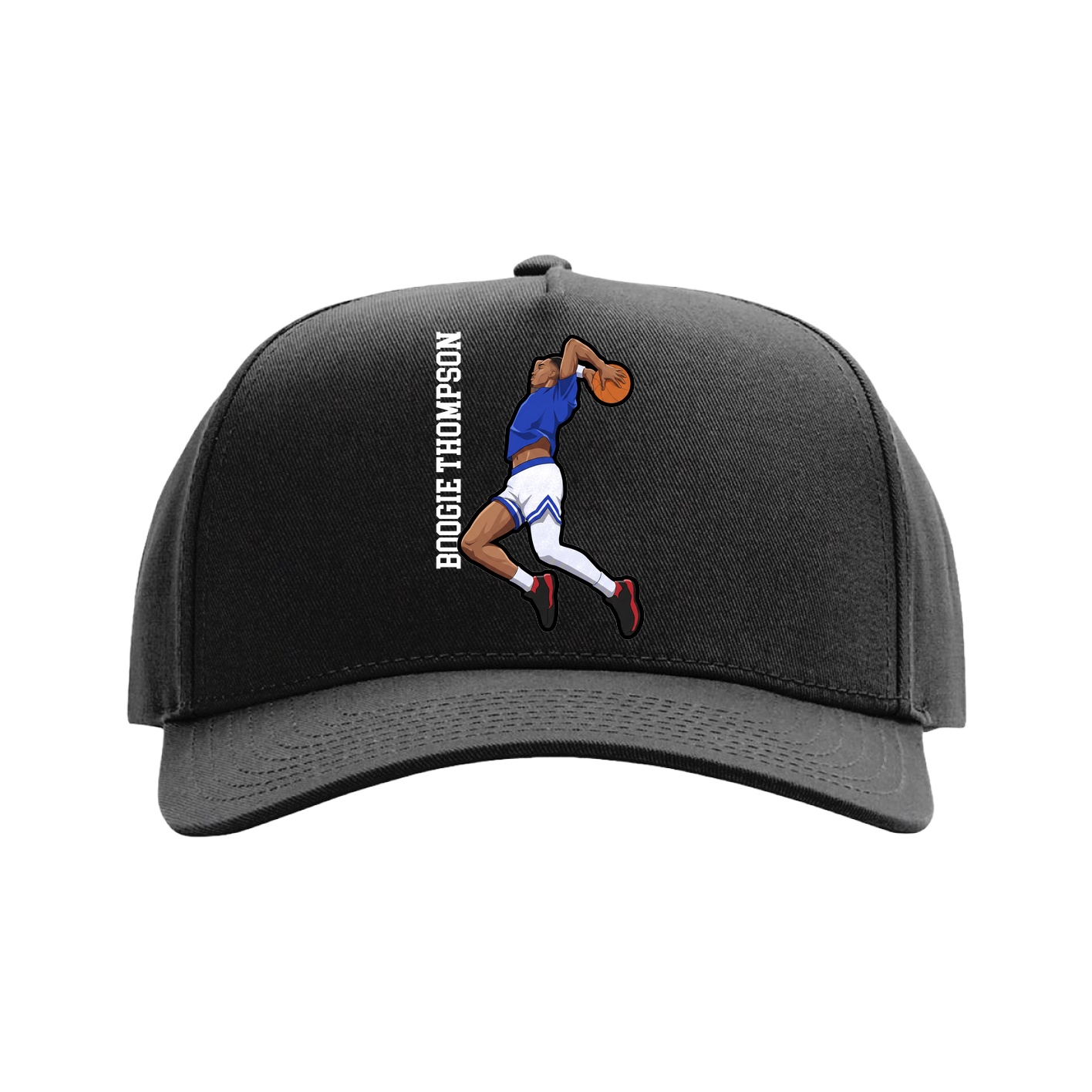 Full Fabric Five-Panel Champ Cap — Name Vertical in Black