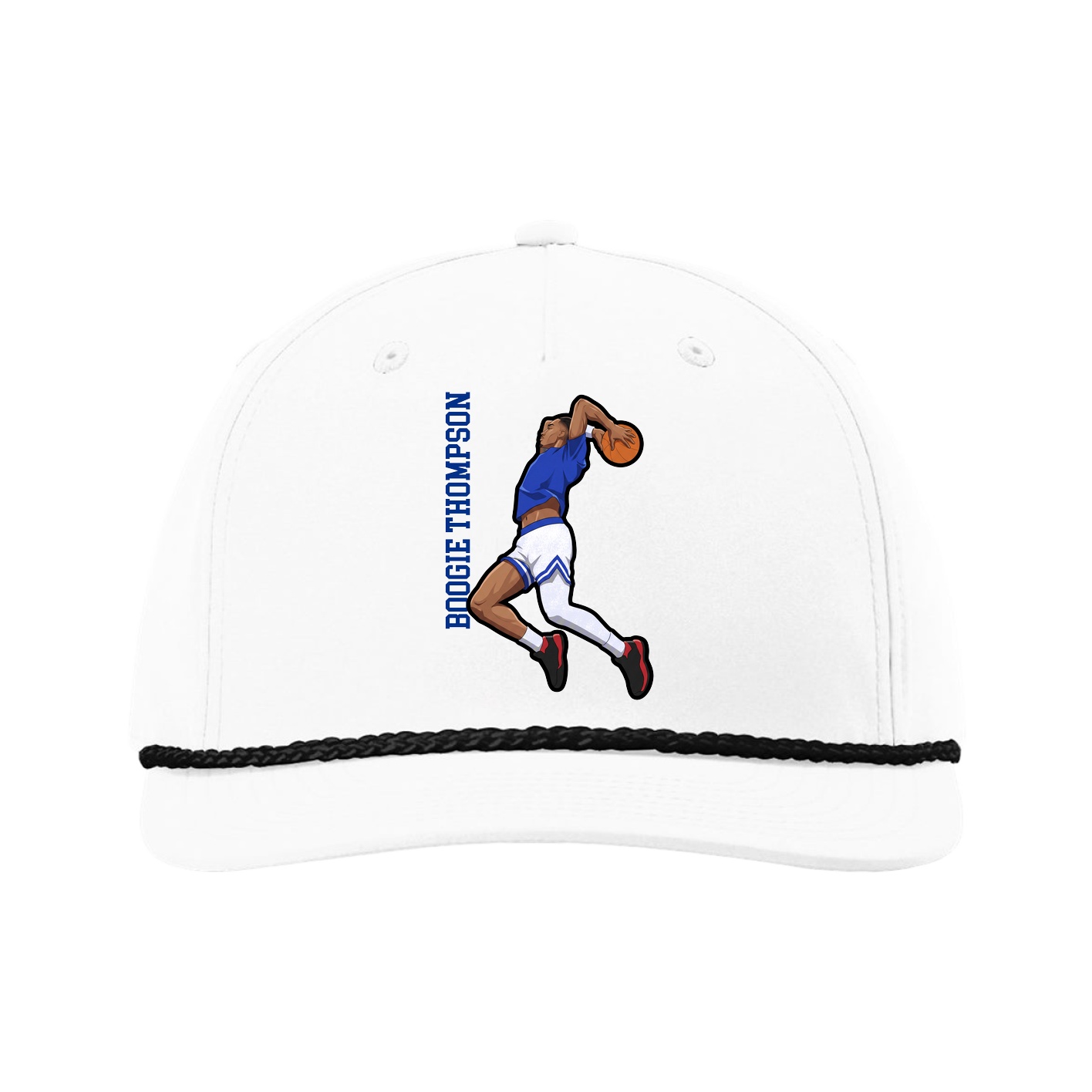 Five-Panel Classic Rope Cap — Name Vertical in White