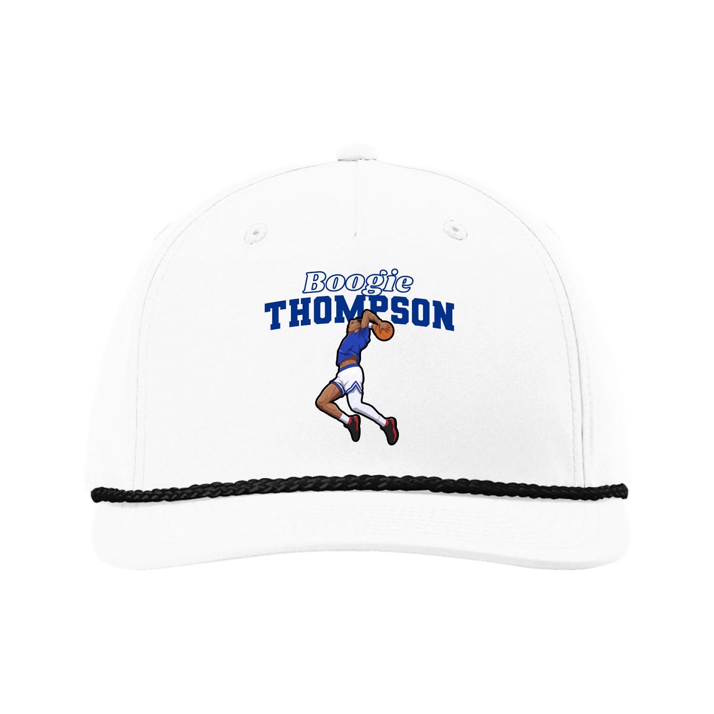 Five-Panel Classic Rope Cap — Name Arch in White