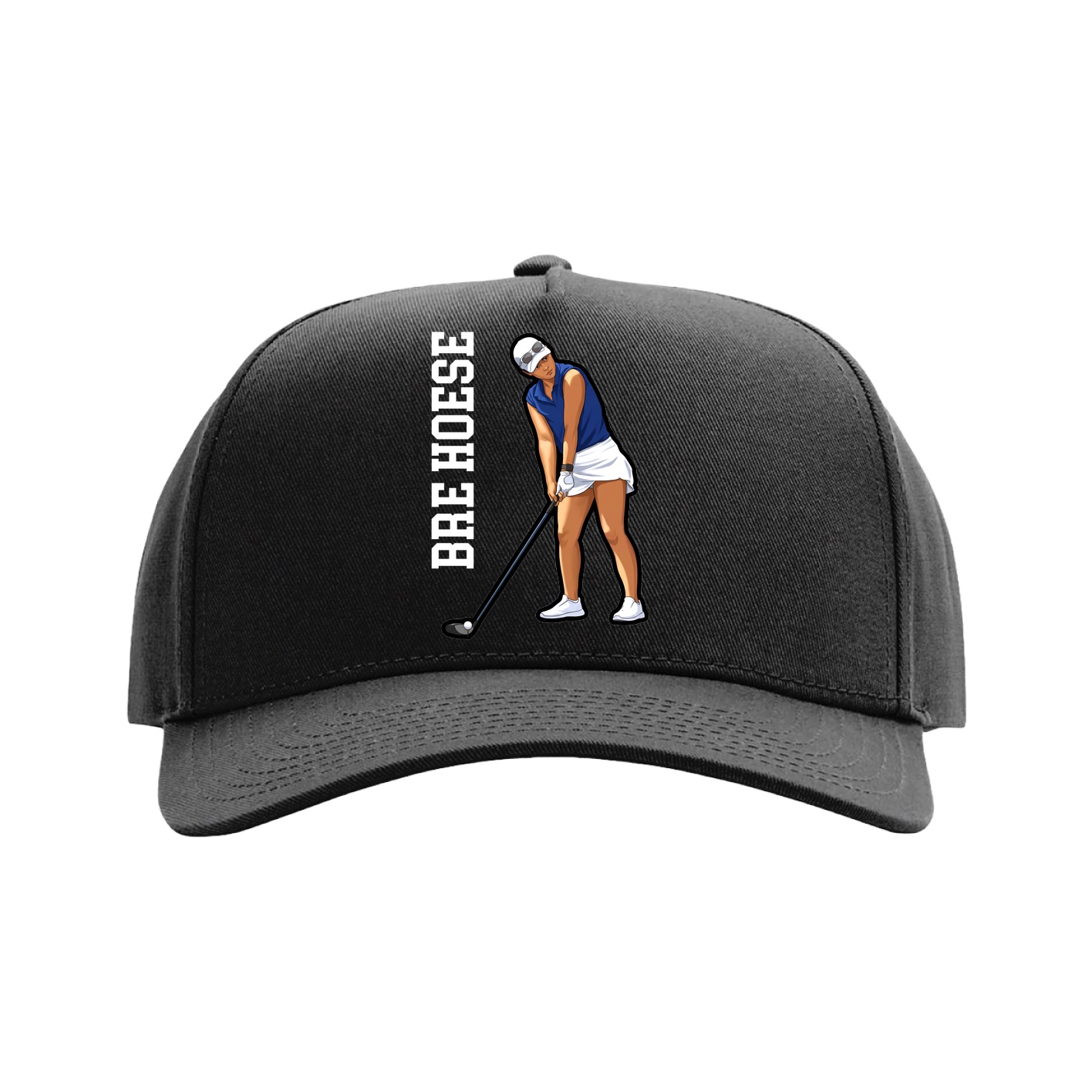 Full Fabric Five-Panel Champ Cap — Name Vertical in Black
