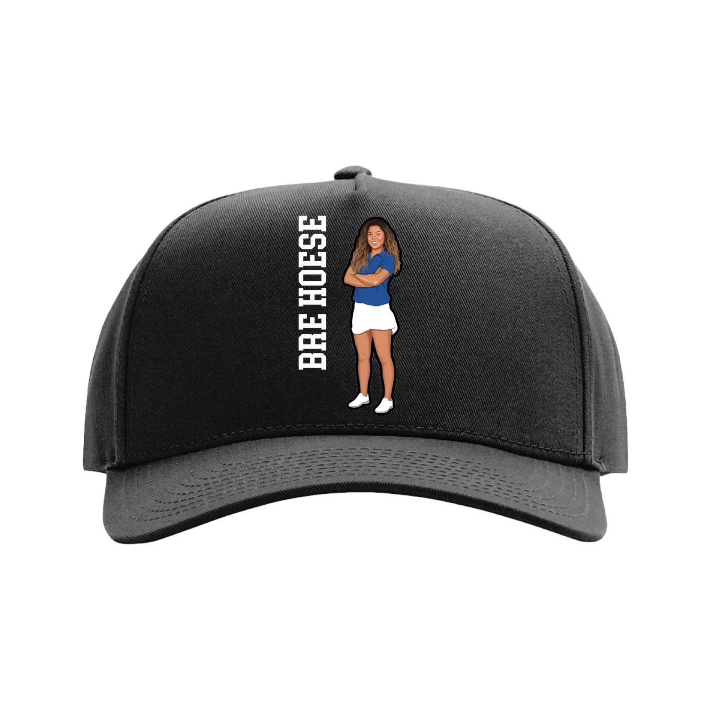 Full Fabric Five-Panel Champ Cap — Name Vertical in Black