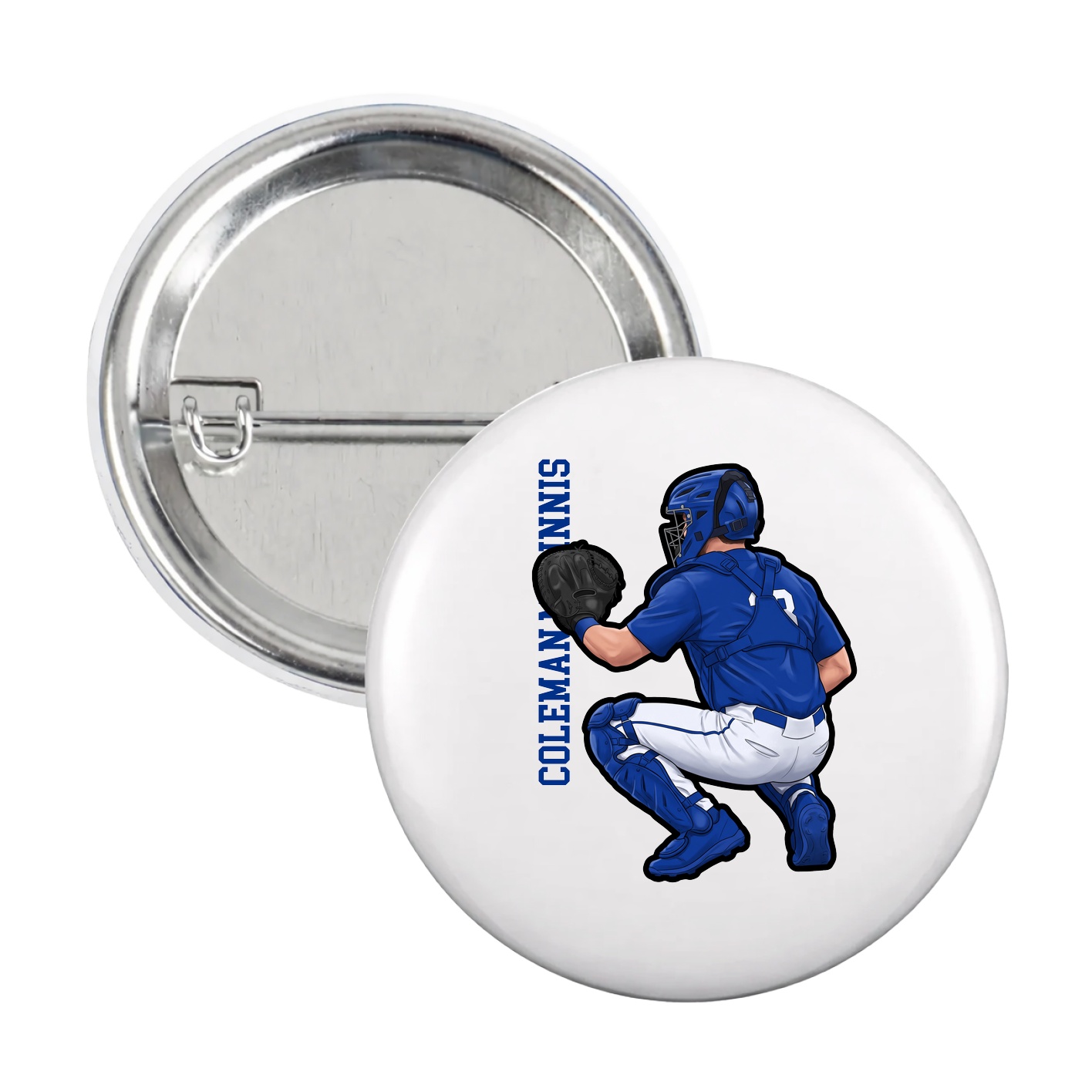 Game Day Button — Name Vertical in White