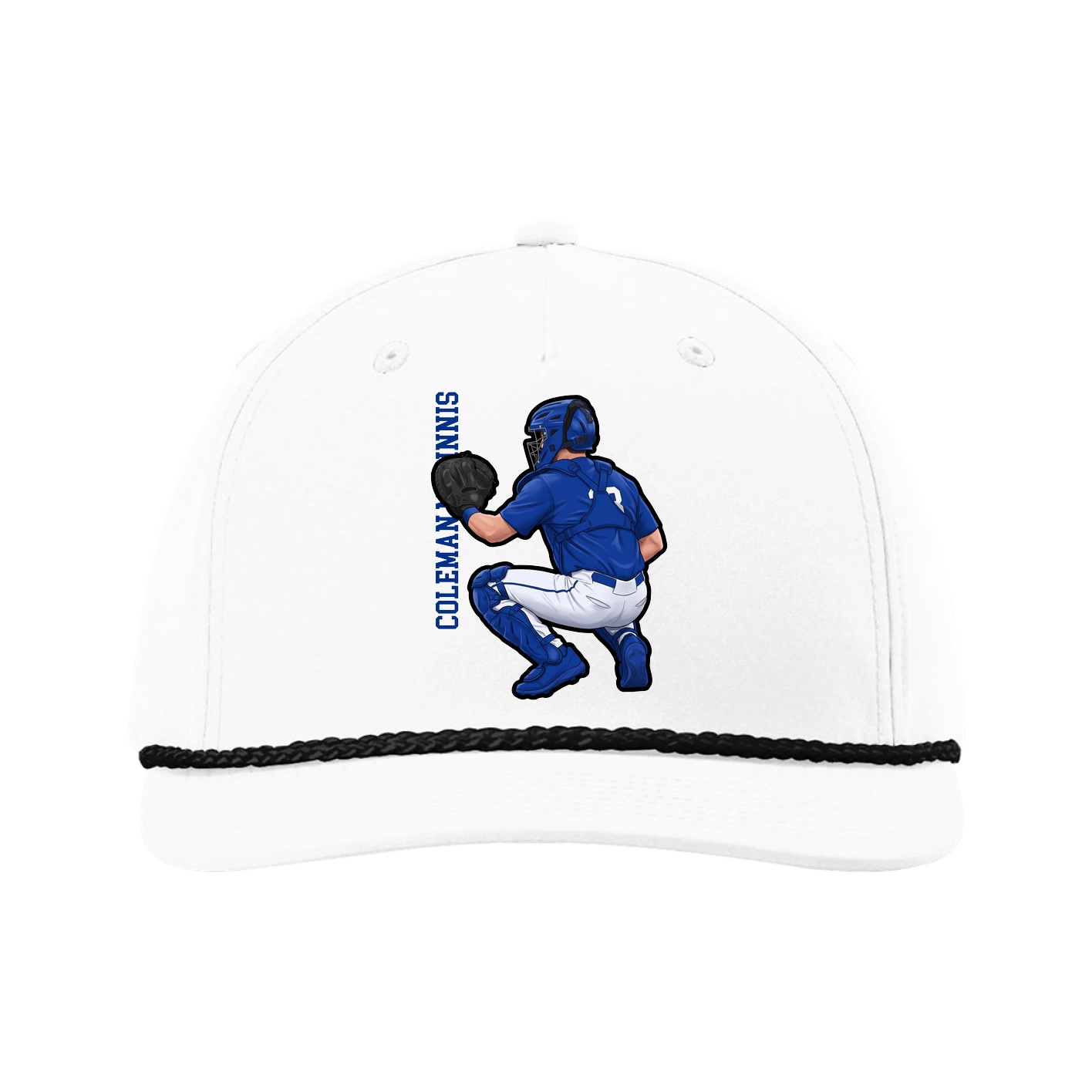 Five-Panel Classic Rope Cap — Name Vertical in White