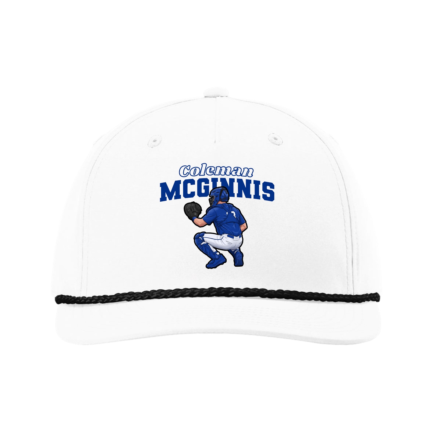 Five-Panel Classic Rope Cap — Name Arch in White