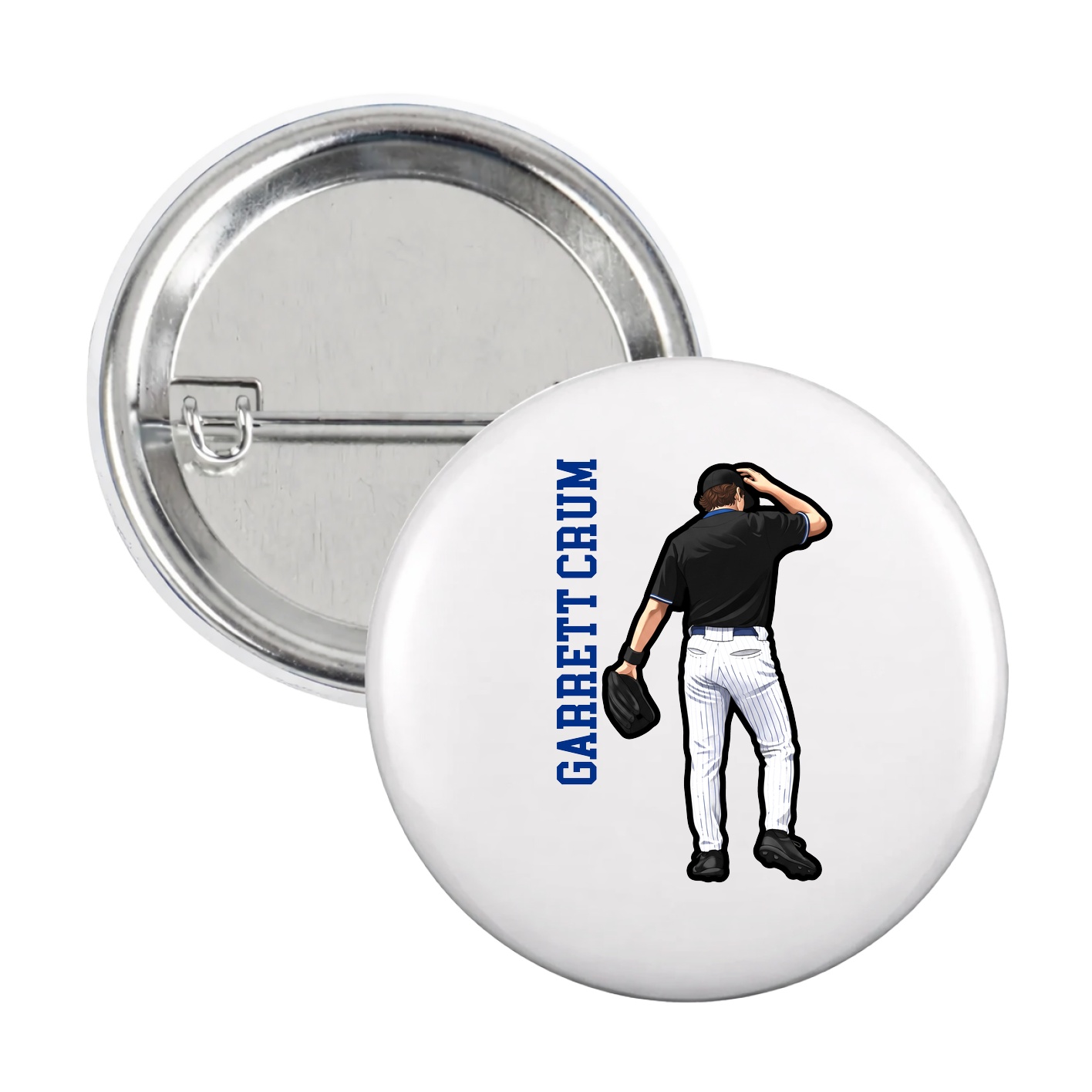Game Day Button — Name Vertical in White