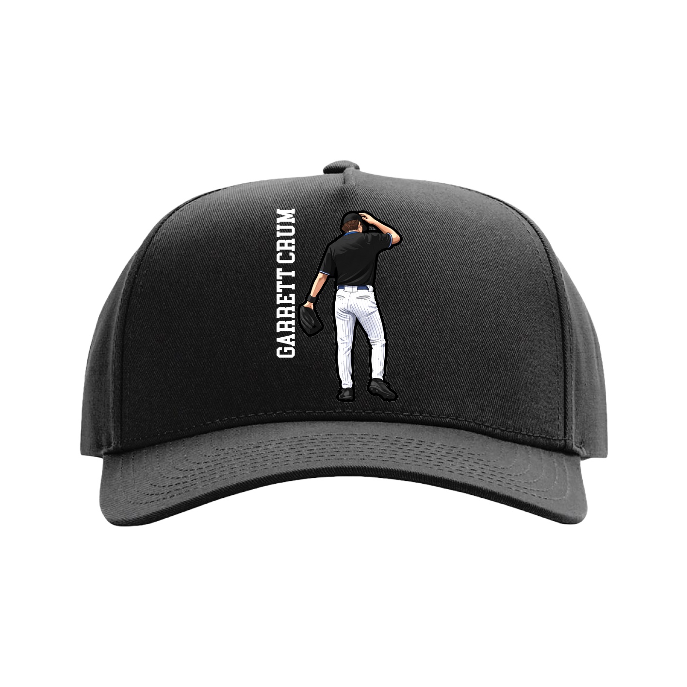 Full Fabric Five-Panel Champ Cap — Name Vertical in Black