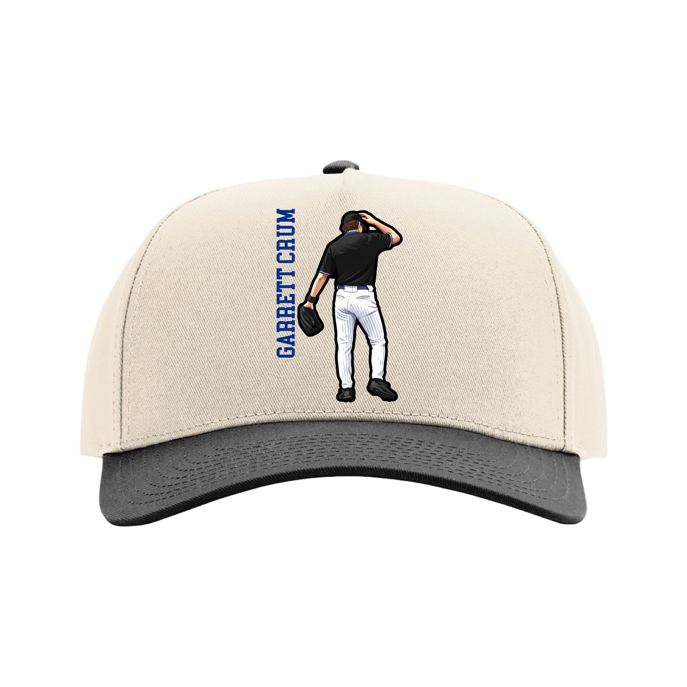 Full Fabric Five-Panel Champ Cap — Name Vertical in Cream/Black