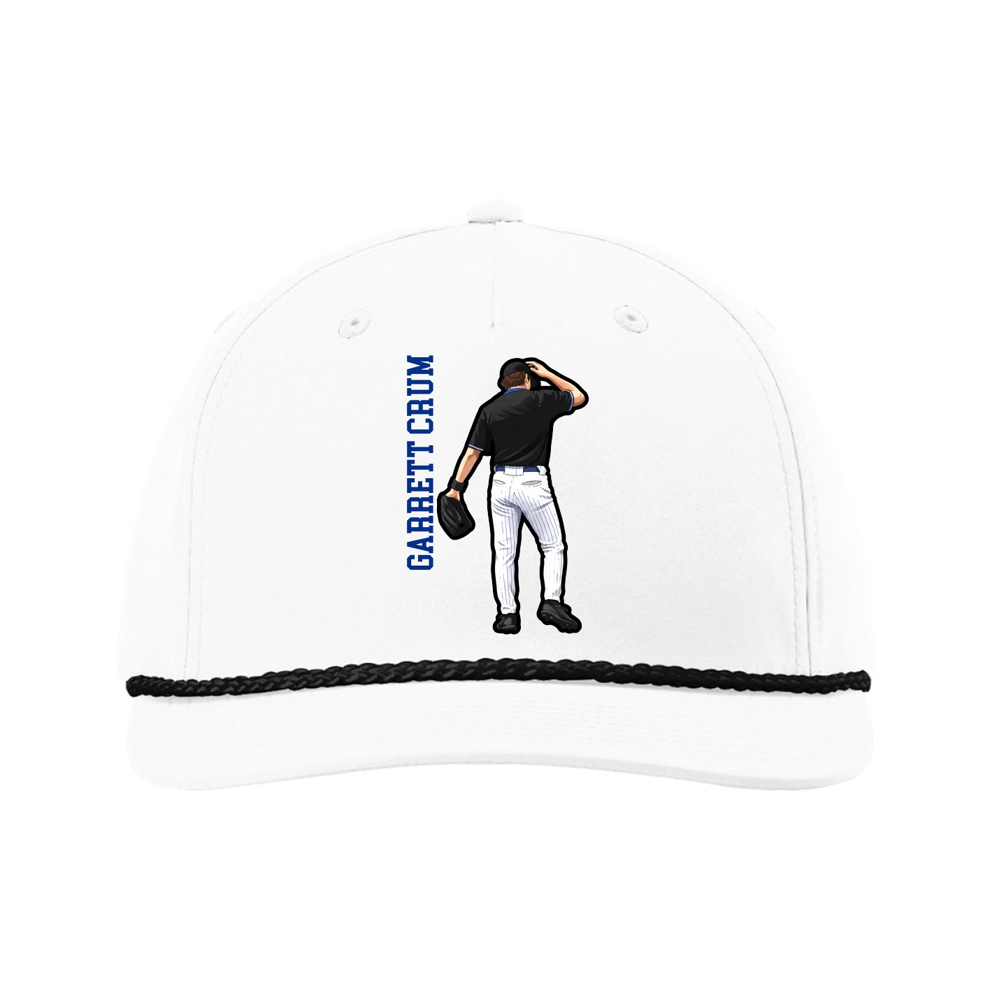 Five-Panel Classic Rope Cap — Name Vertical in White