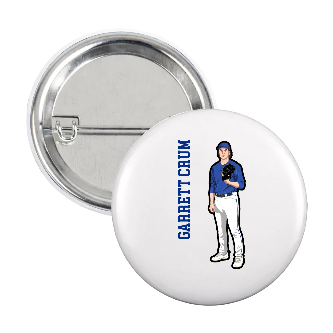 Game Day Button — Name Vertical in White