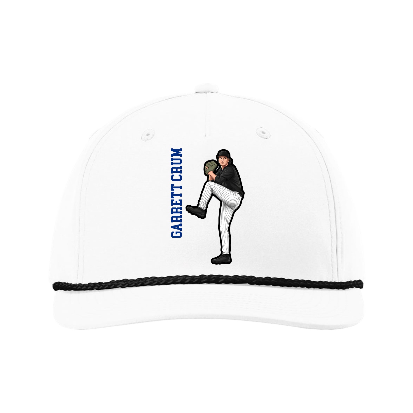 Five-Panel Classic Rope Cap — Name Vertical in White