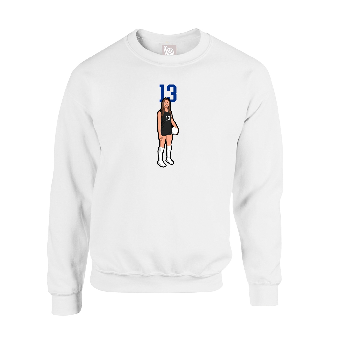 Fleece Crew — Number Top in White