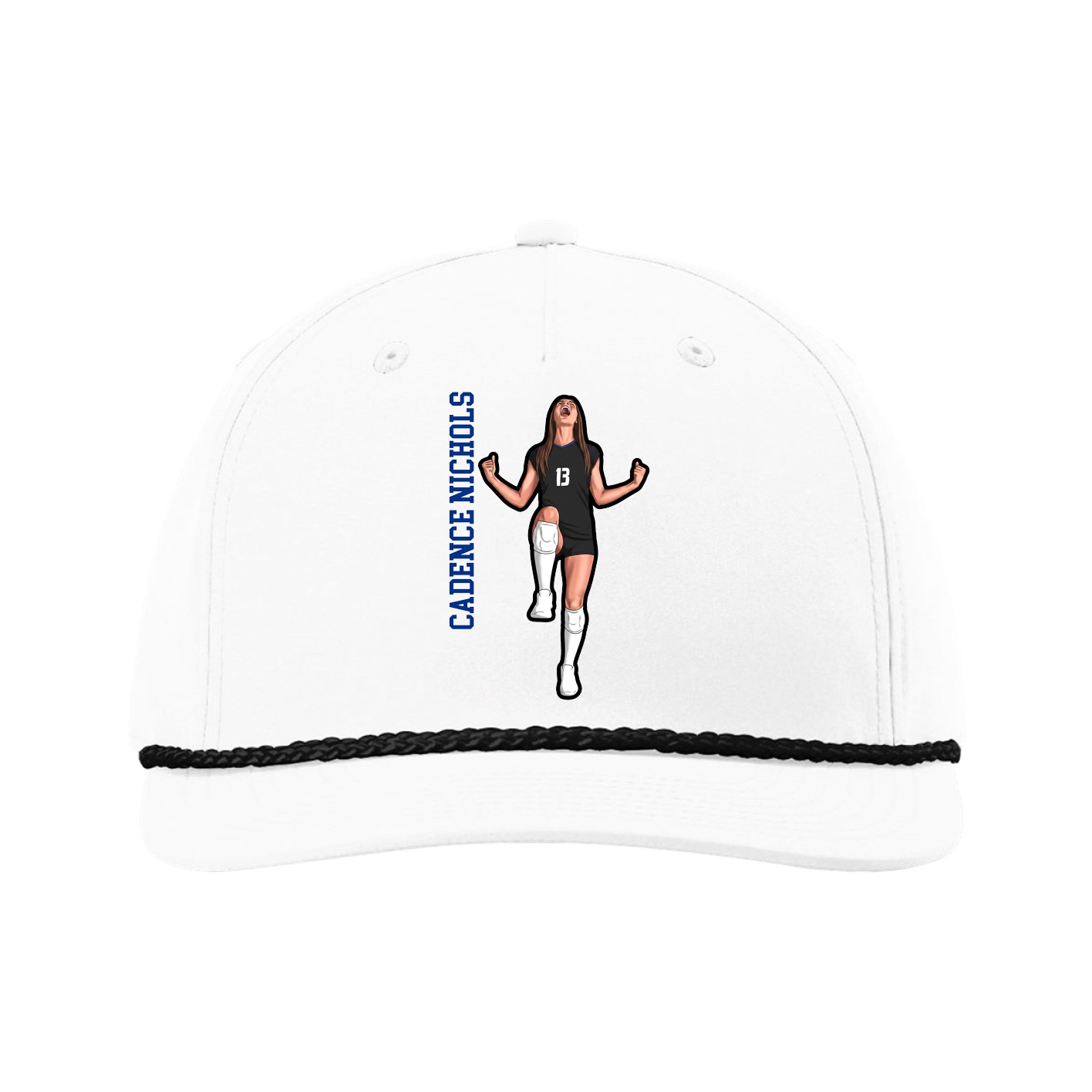 Five-Panel Classic Rope Cap — Name Vertical in White