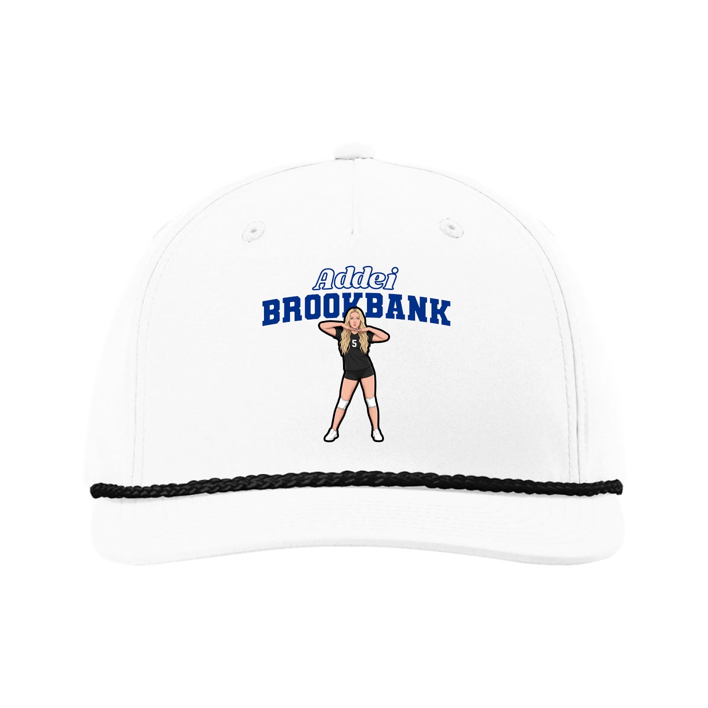 Five-Panel Classic Rope Cap — Name Arch in White