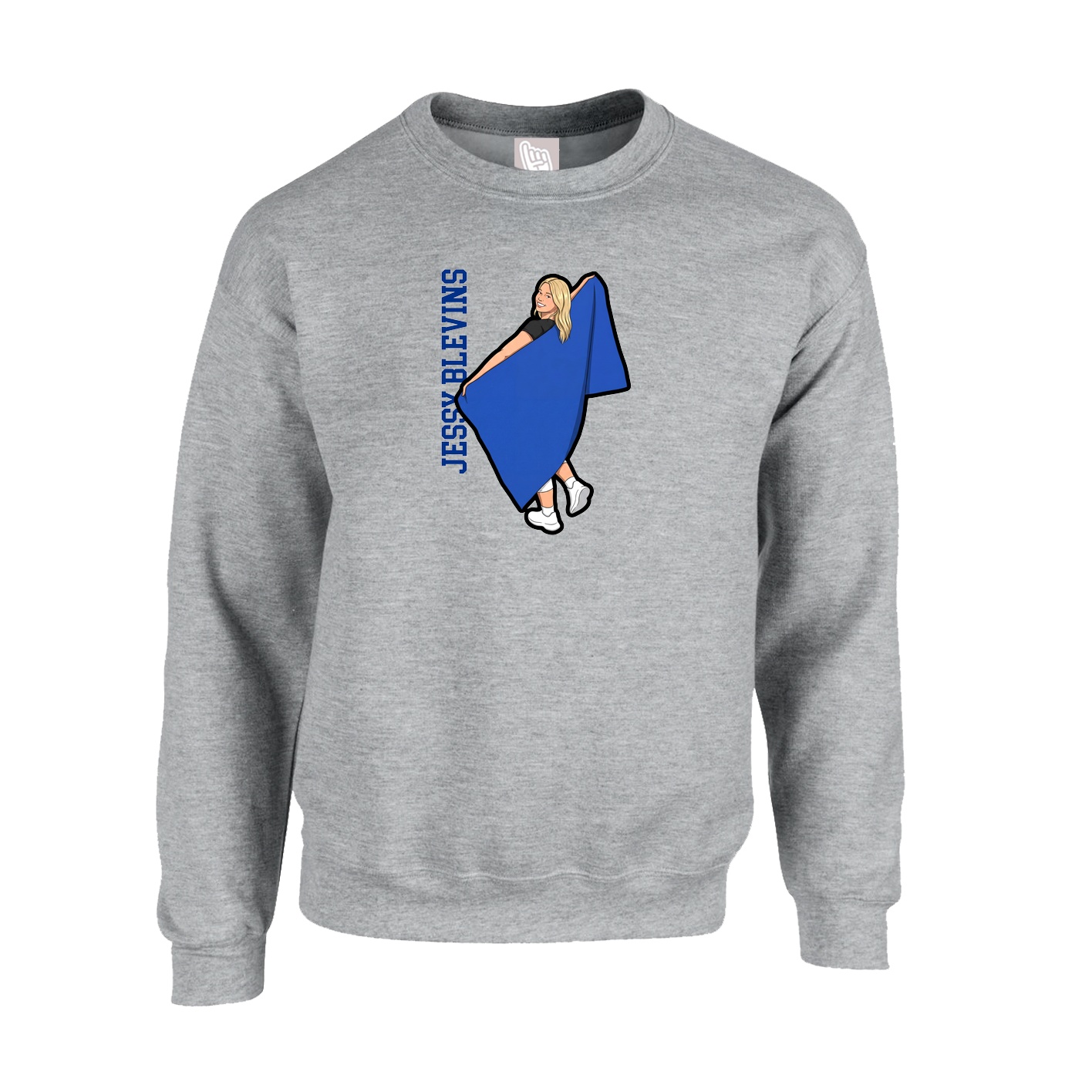 Fleece Crew — Name Vertical in Grey