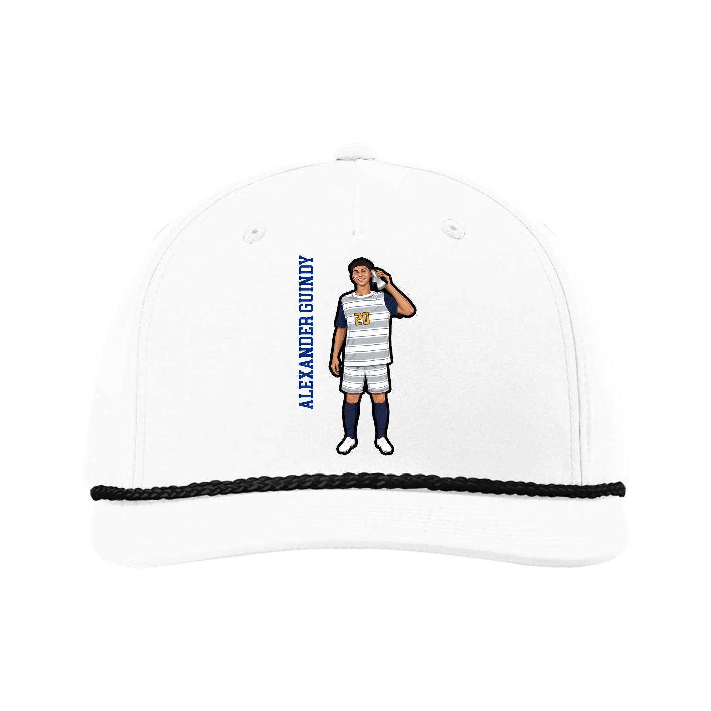 Five-Panel Classic Rope Cap — Name Vertical in White