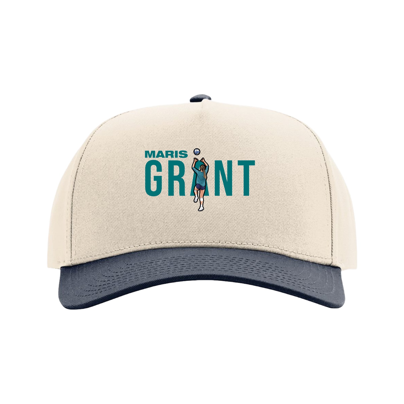 Full Fabric Five-Panel Champ Cap — Player Name in Cream/Navy