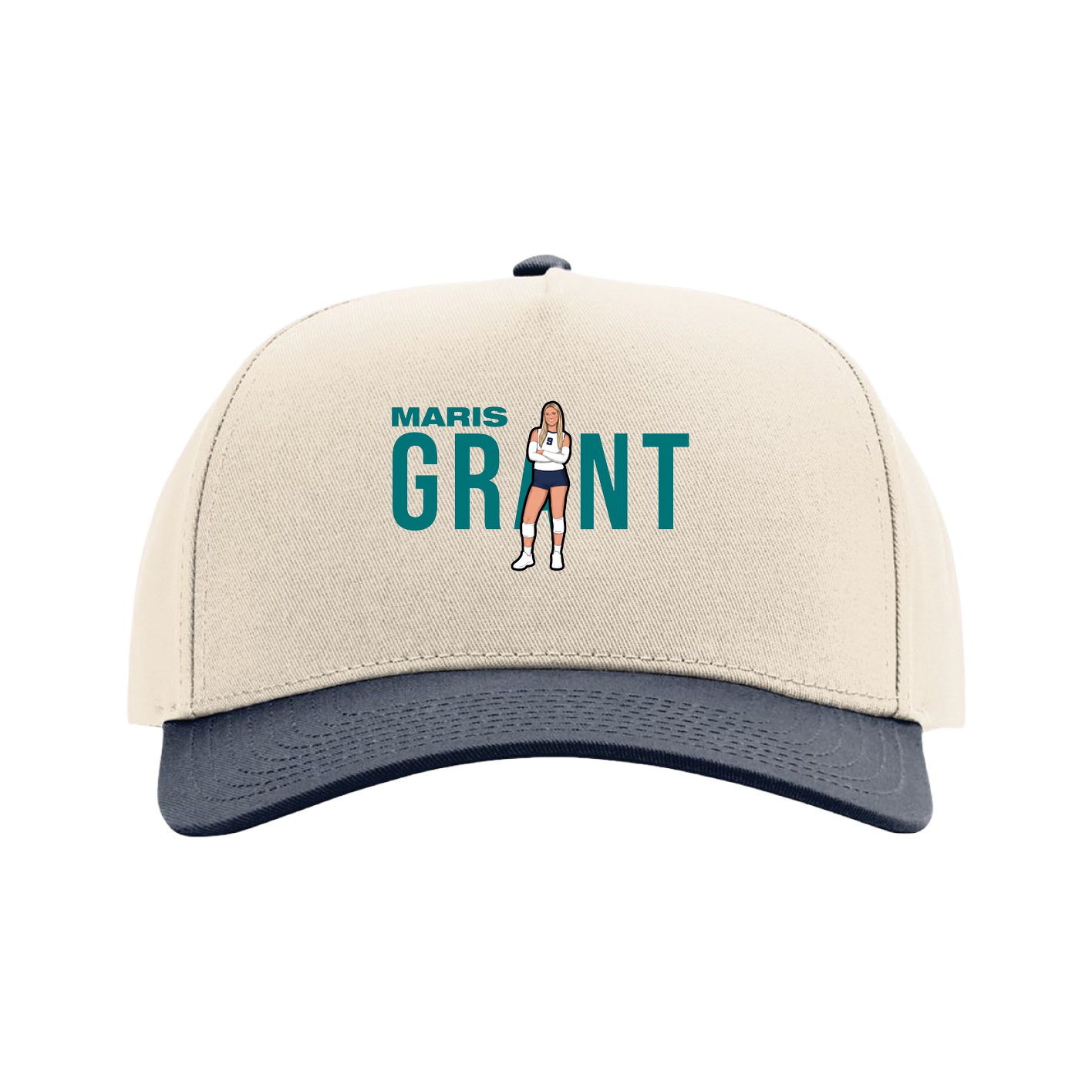 Full Fabric Five-Panel Champ Cap — Player Name in Cream/Navy