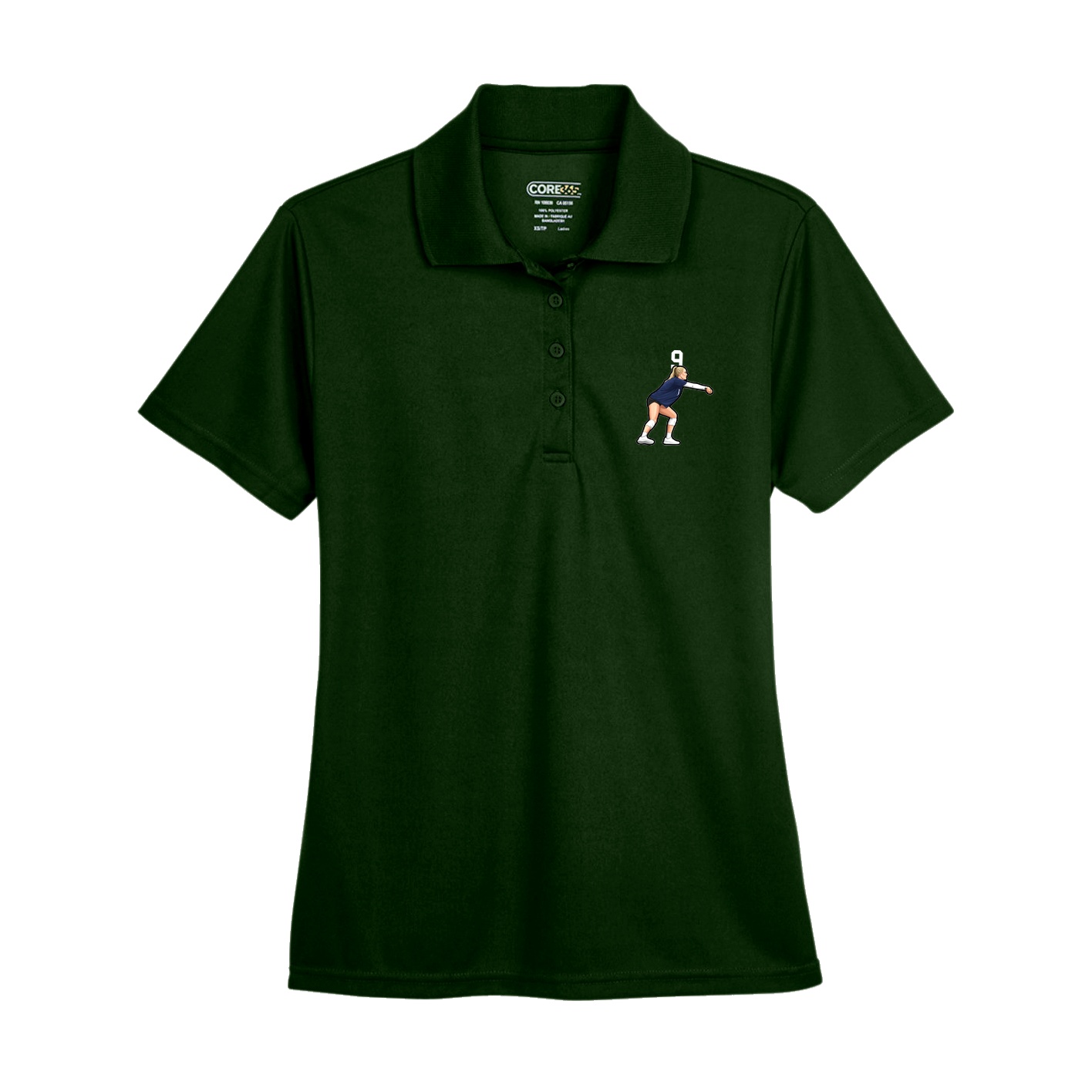 Womens Performance Polo — Number Top in Green