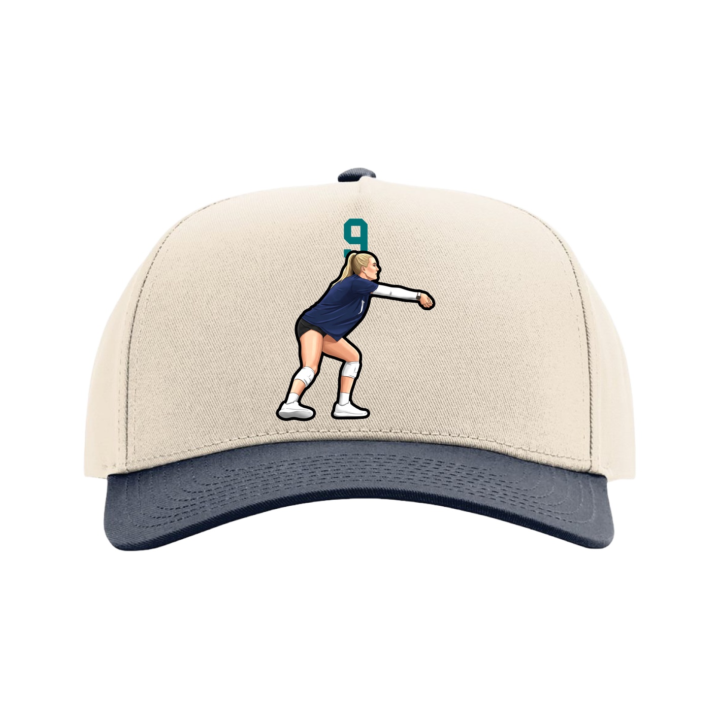 Full Fabric Five-Panel Champ Cap — Number Top in Cream/Navy