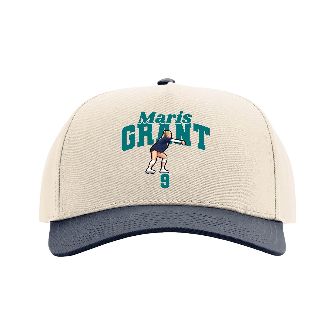 Full Fabric Five-Panel Champ Cap — Signature Arch in Cream/Navy