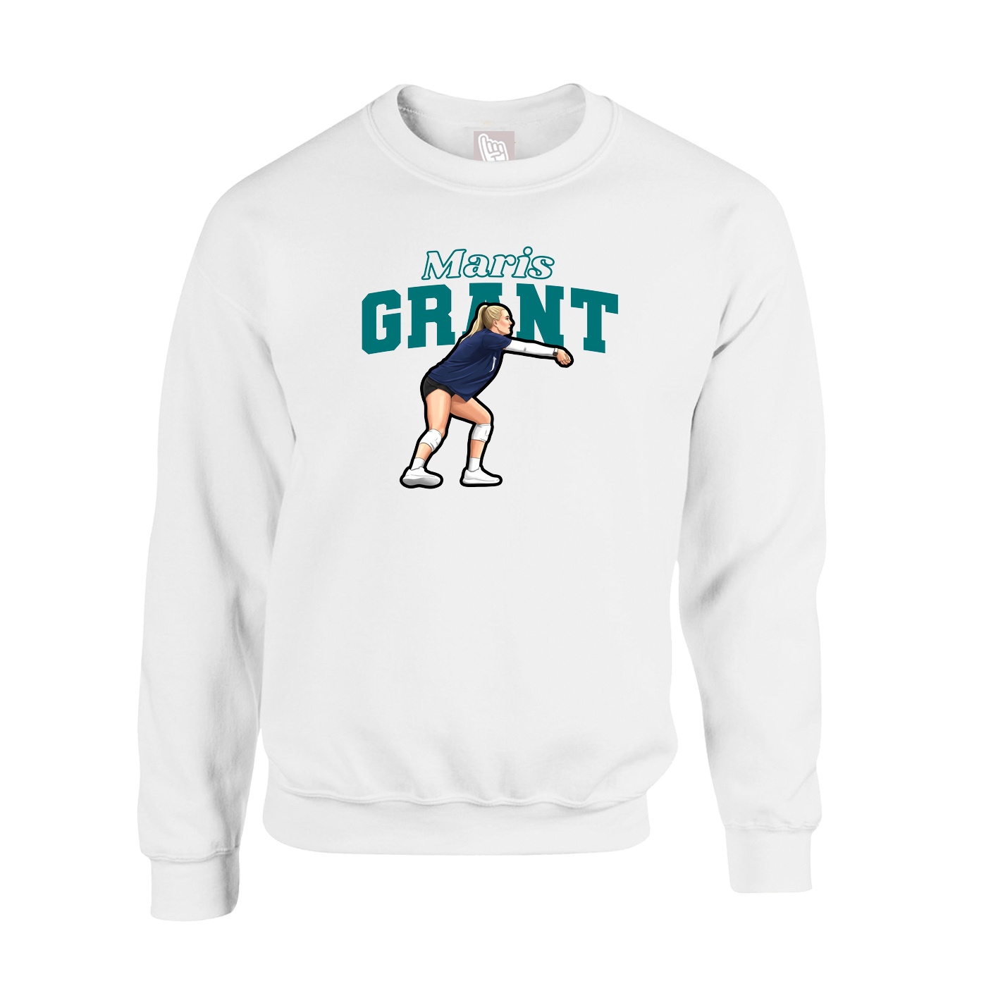 Fleece Crew — Name Arch in White