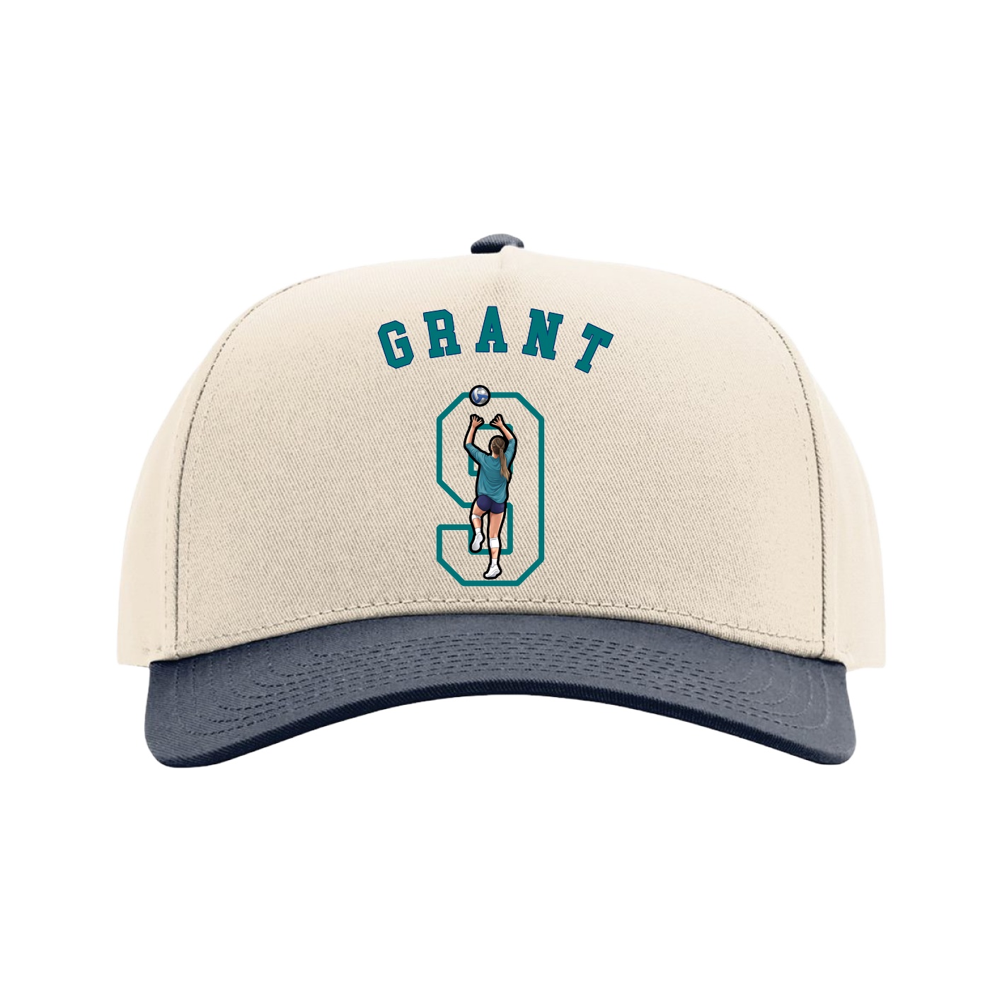 Full Fabric Five-Panel Champ Cap — Shirsey Arch in Cream/Navy