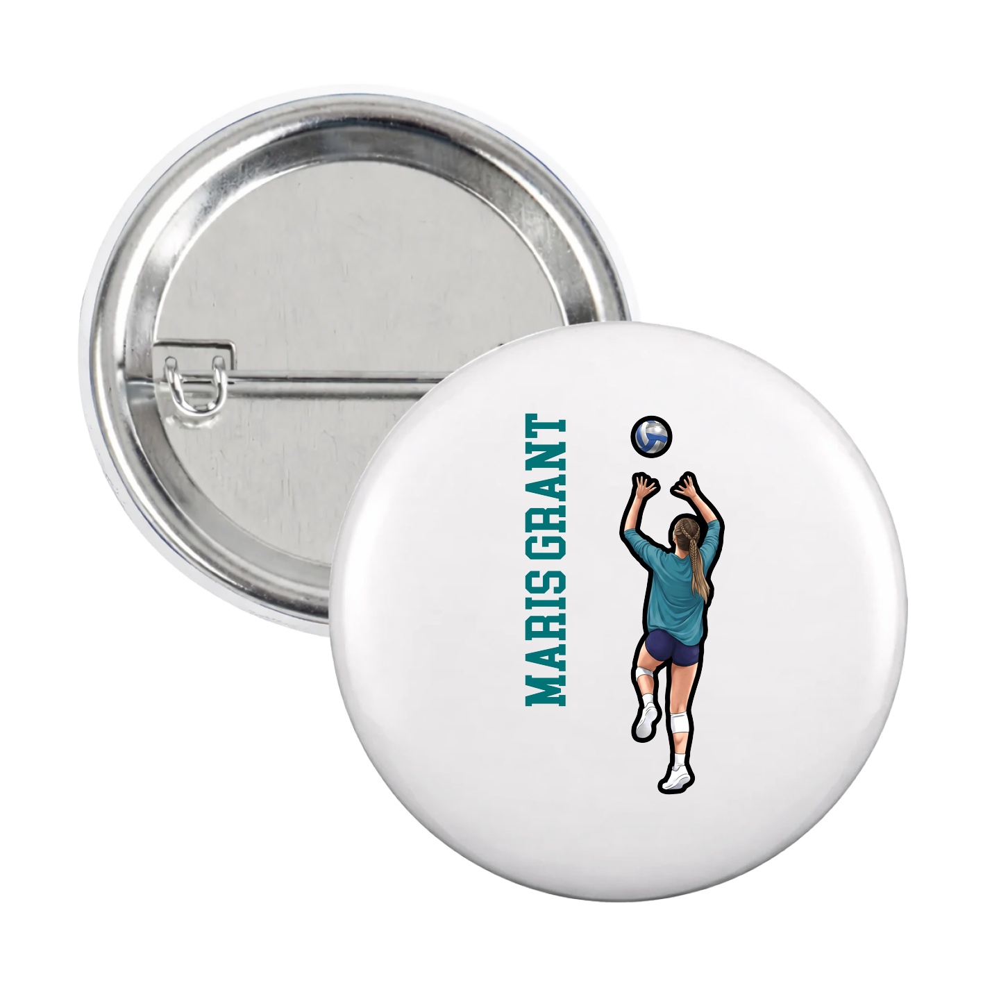 Game Day Button — Name Vertical in White