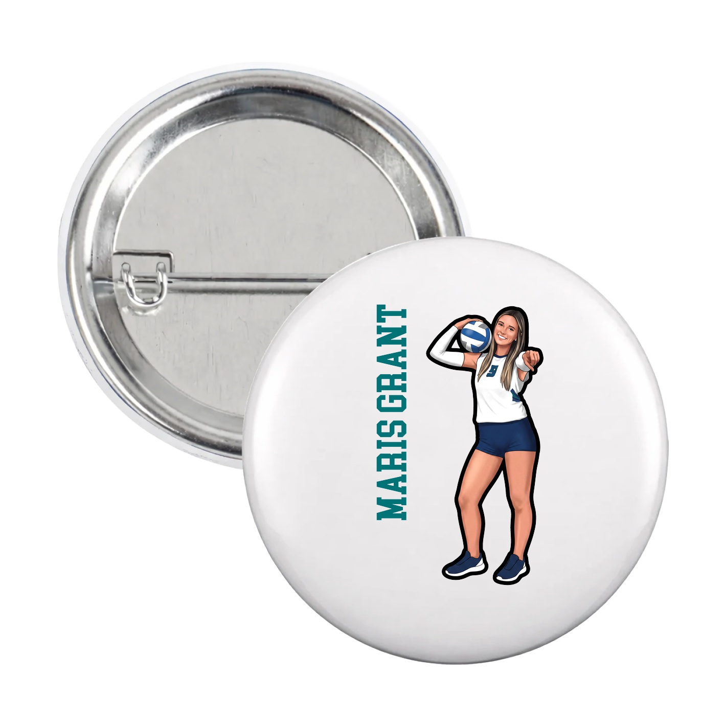 Game Day Button — Name Vertical in White