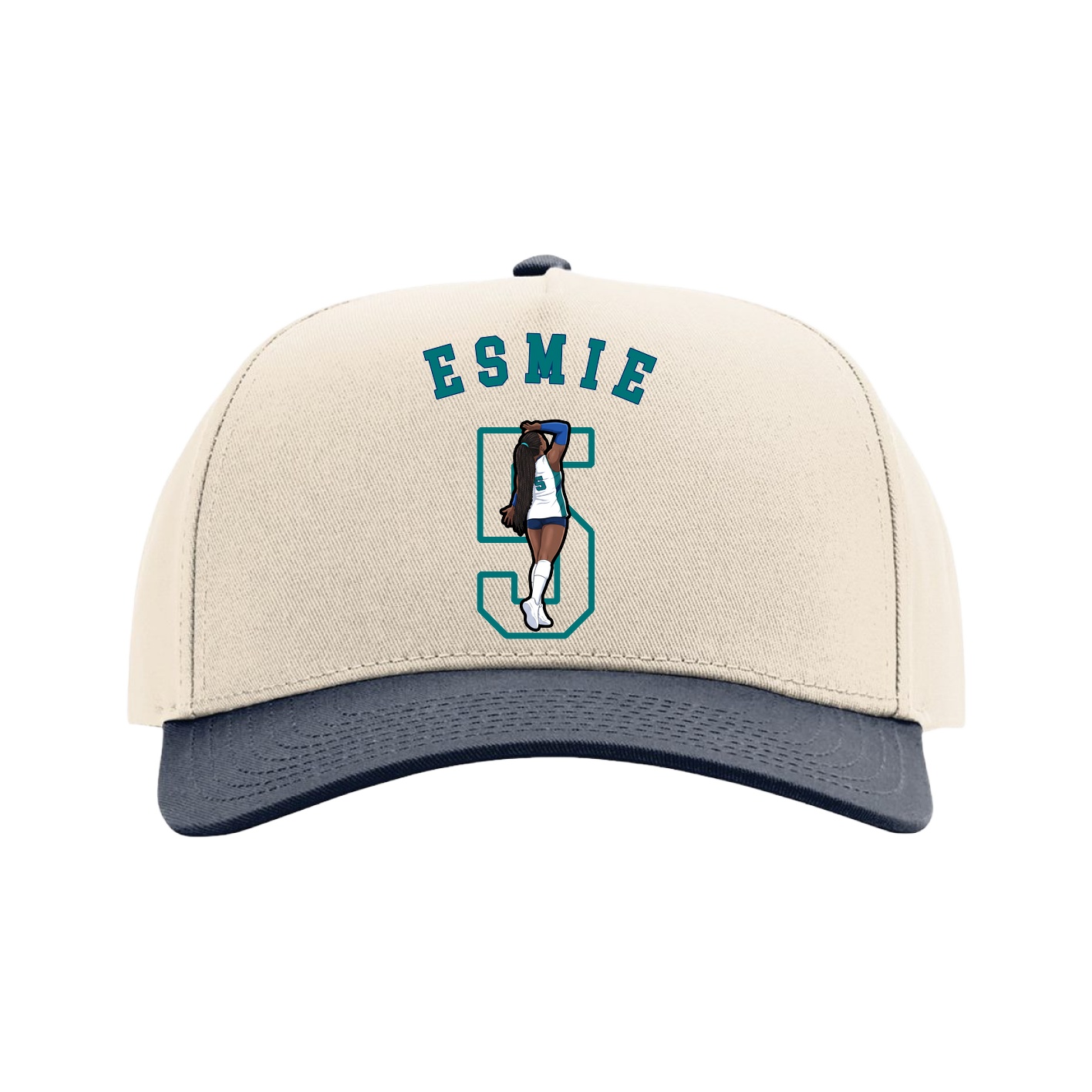 Full Fabric Five-Panel Champ Cap — Shirsey Arch in Cream/Navy