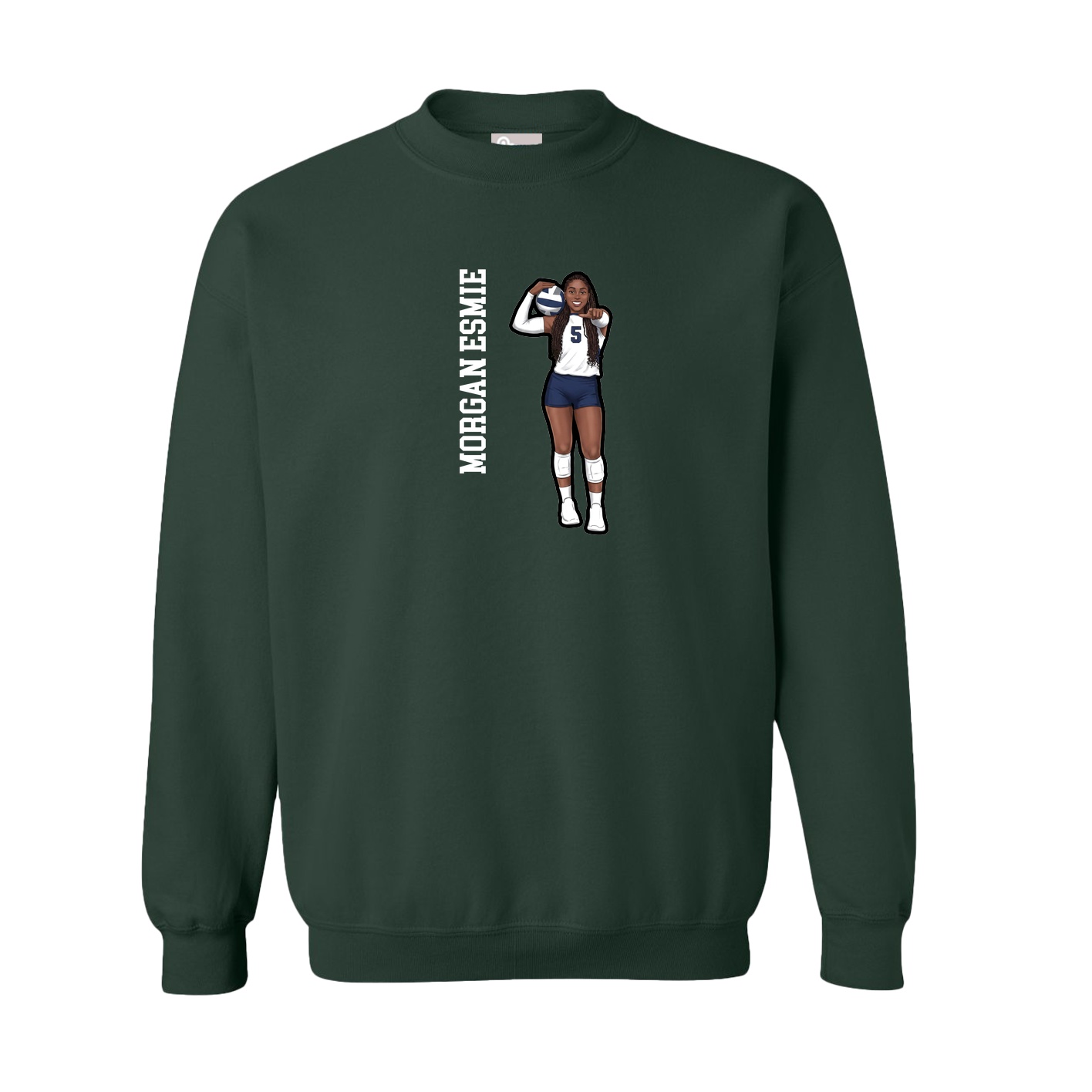 Fleece Crew — Name Vertical in Green