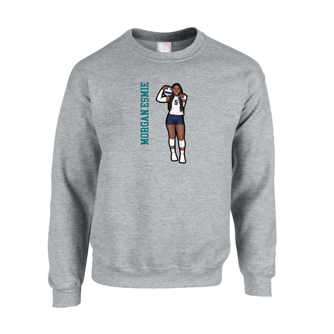Fleece Crew — Name Vertical in Grey