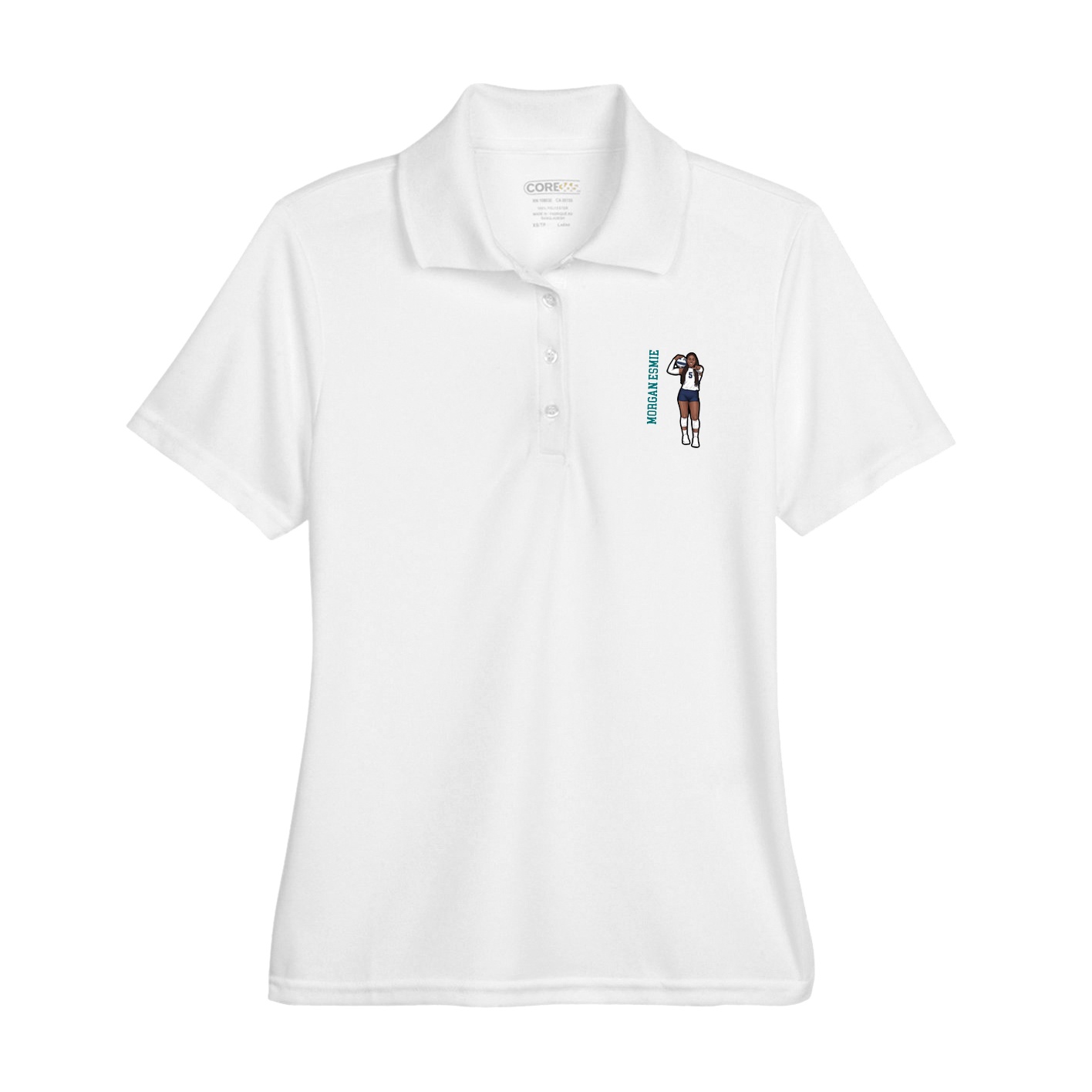 Womens Performance Polo — Name Vertical in White