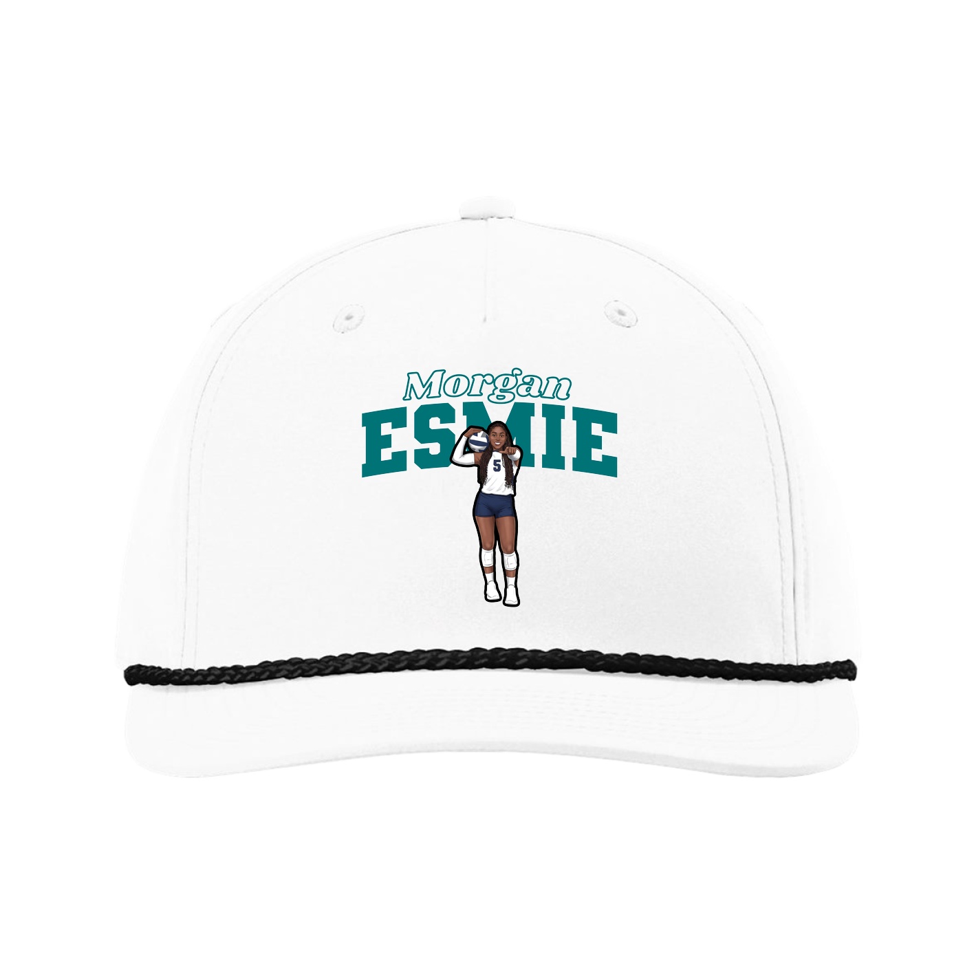 Five-Panel Classic Rope Cap — Name Arch in White