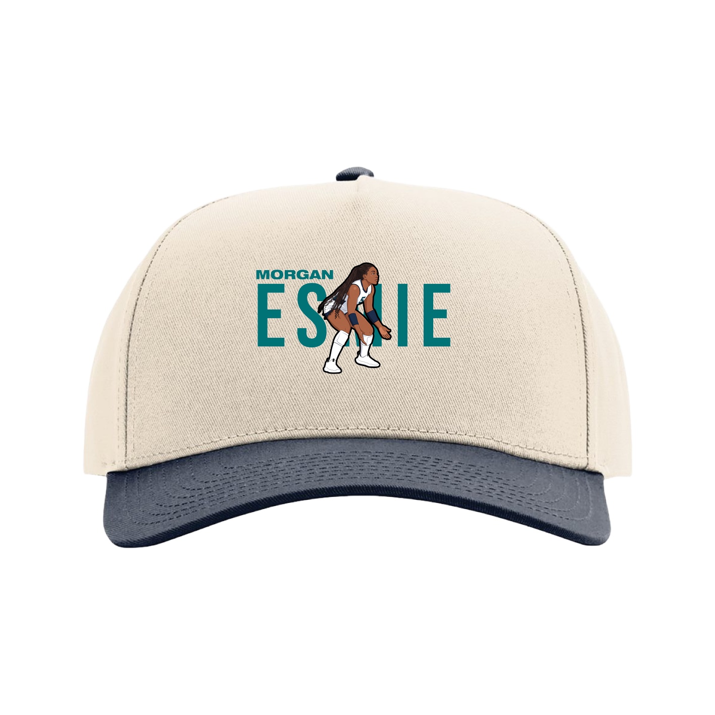 Full Fabric Five-Panel Champ Cap — Player Name in Cream/Navy