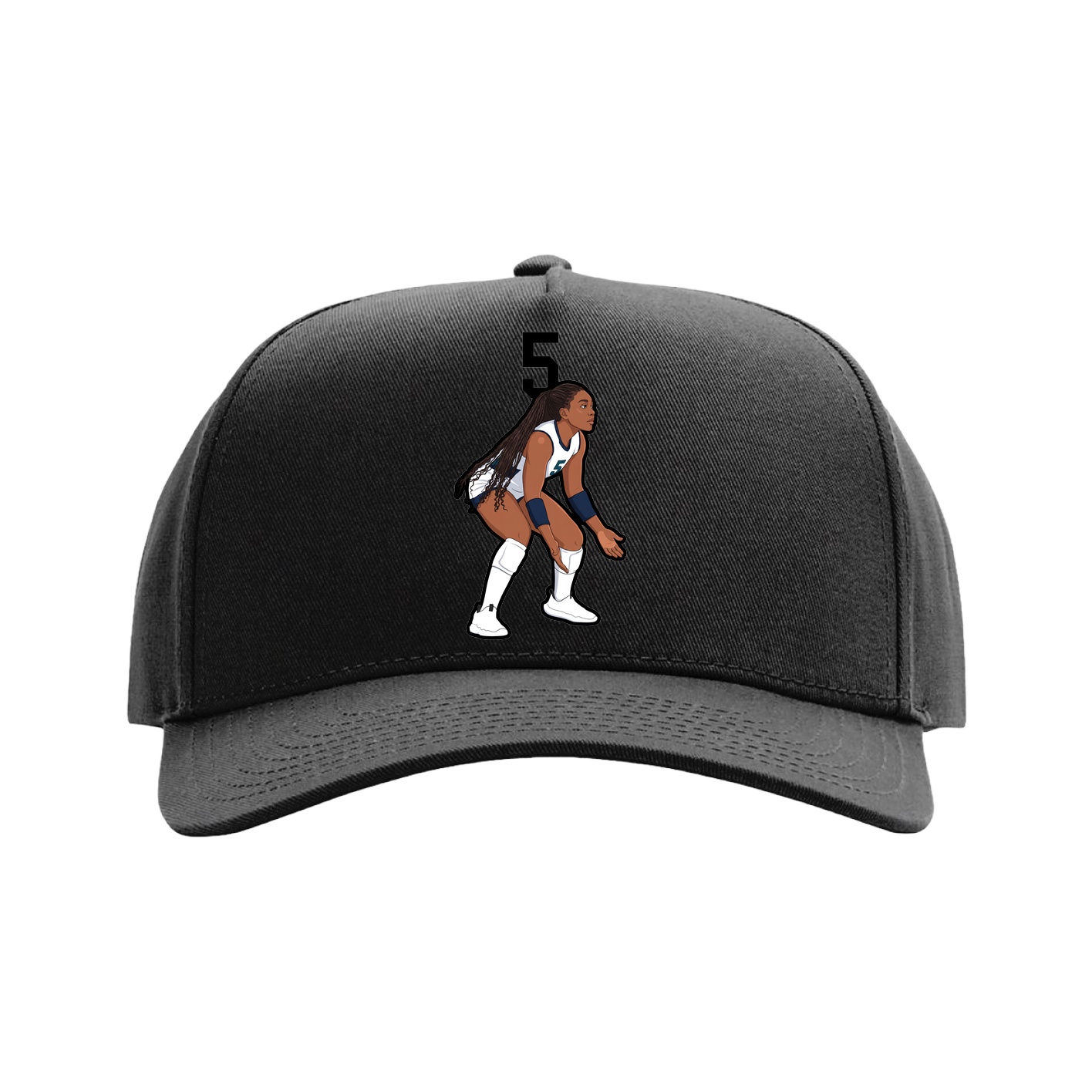 Full Fabric Five-Panel Champ Cap — Number Top in Black