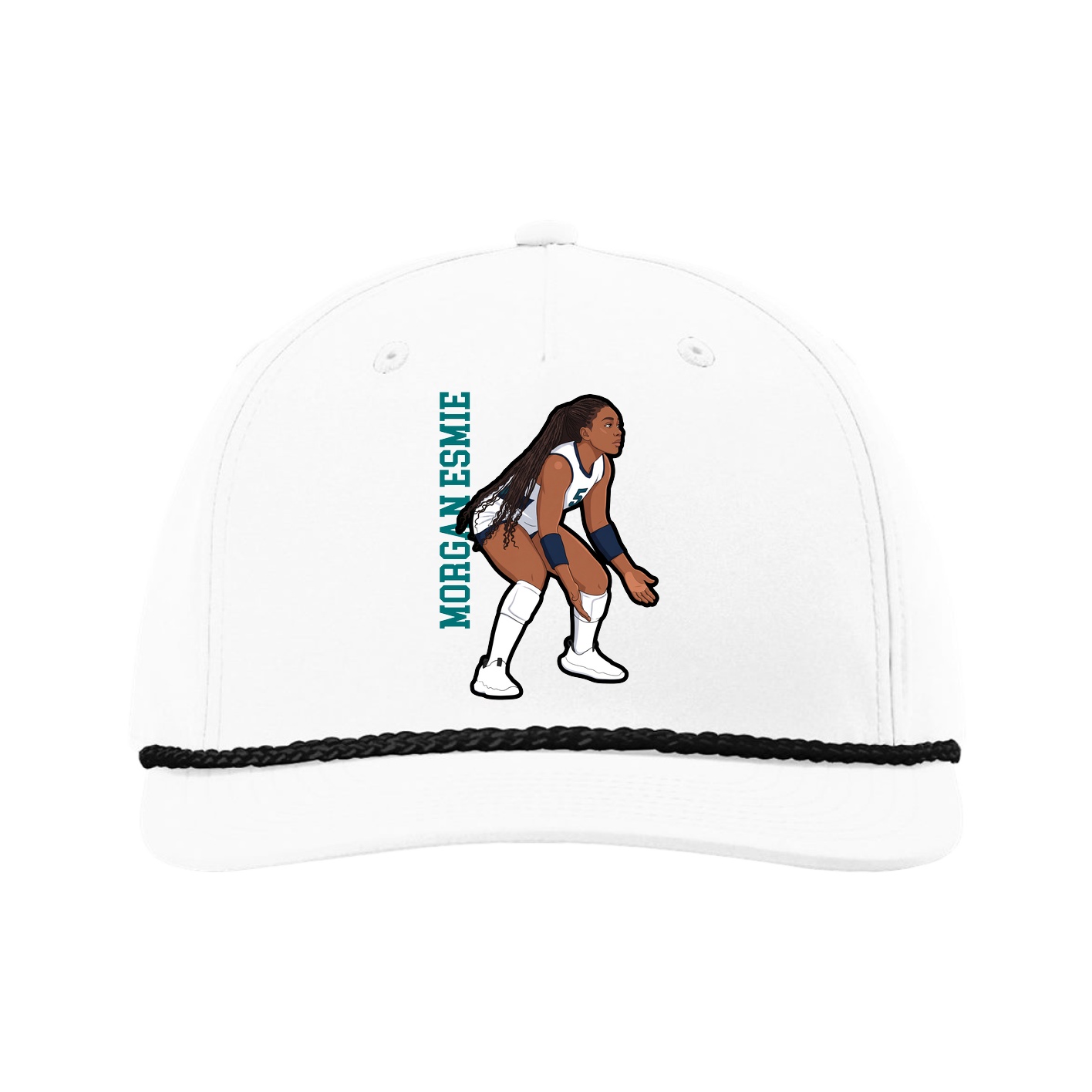 Five-Panel Classic Rope Cap — Name Vertical in White