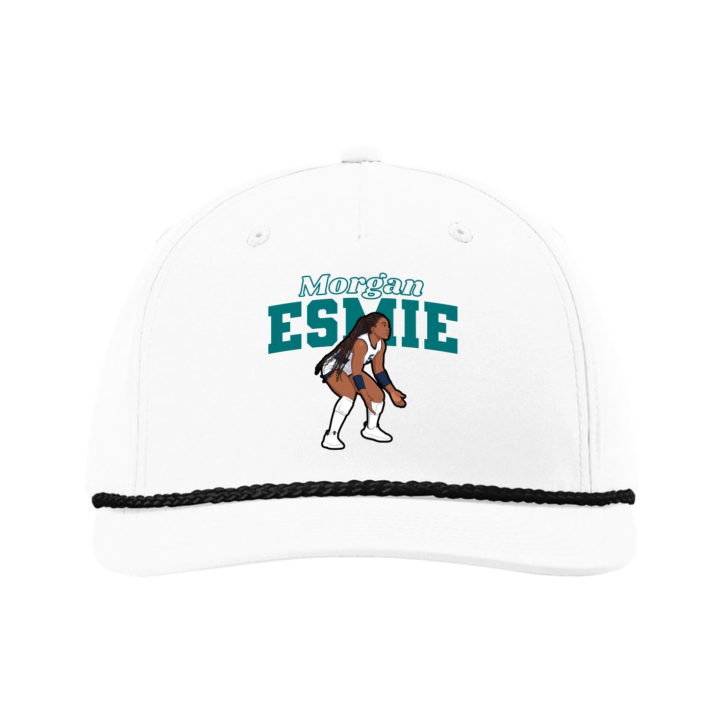 Five-Panel Classic Rope Cap — Name Arch in White