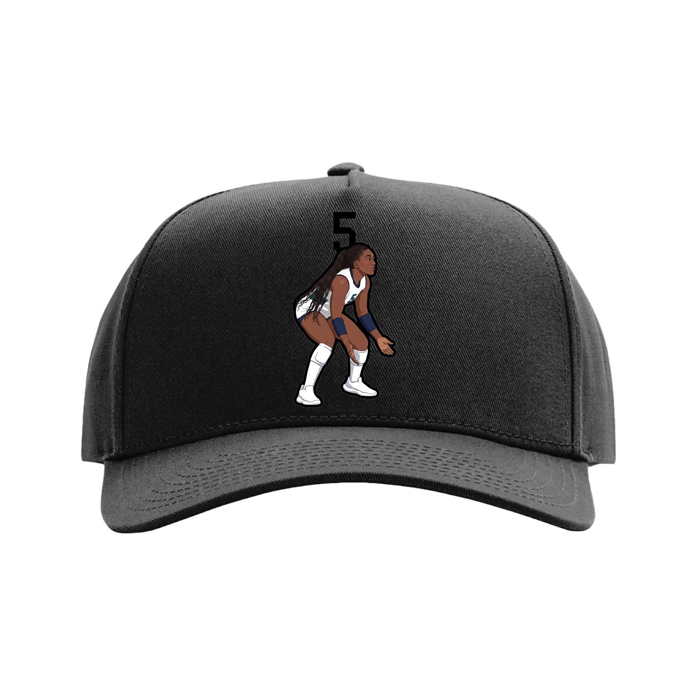 Full Fabric Five-Panel Champ Cap — Number Top in Black