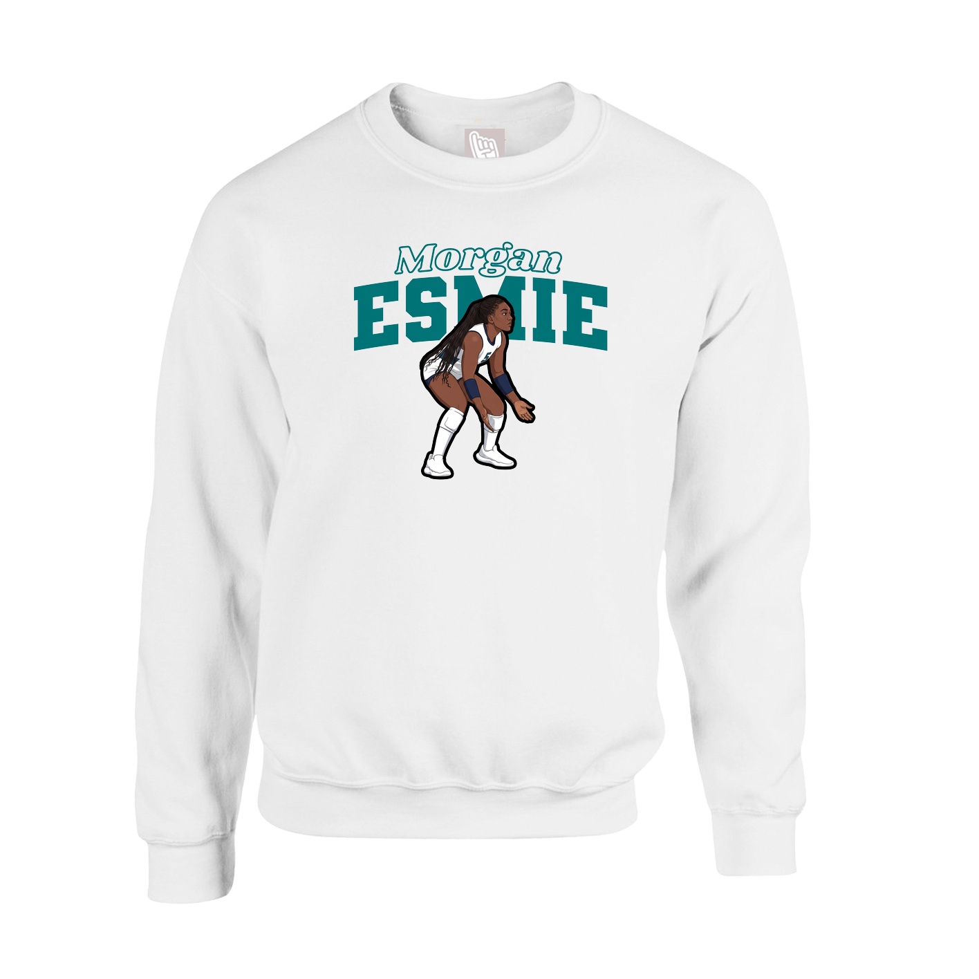 Fleece Crew — Name Arch in White
