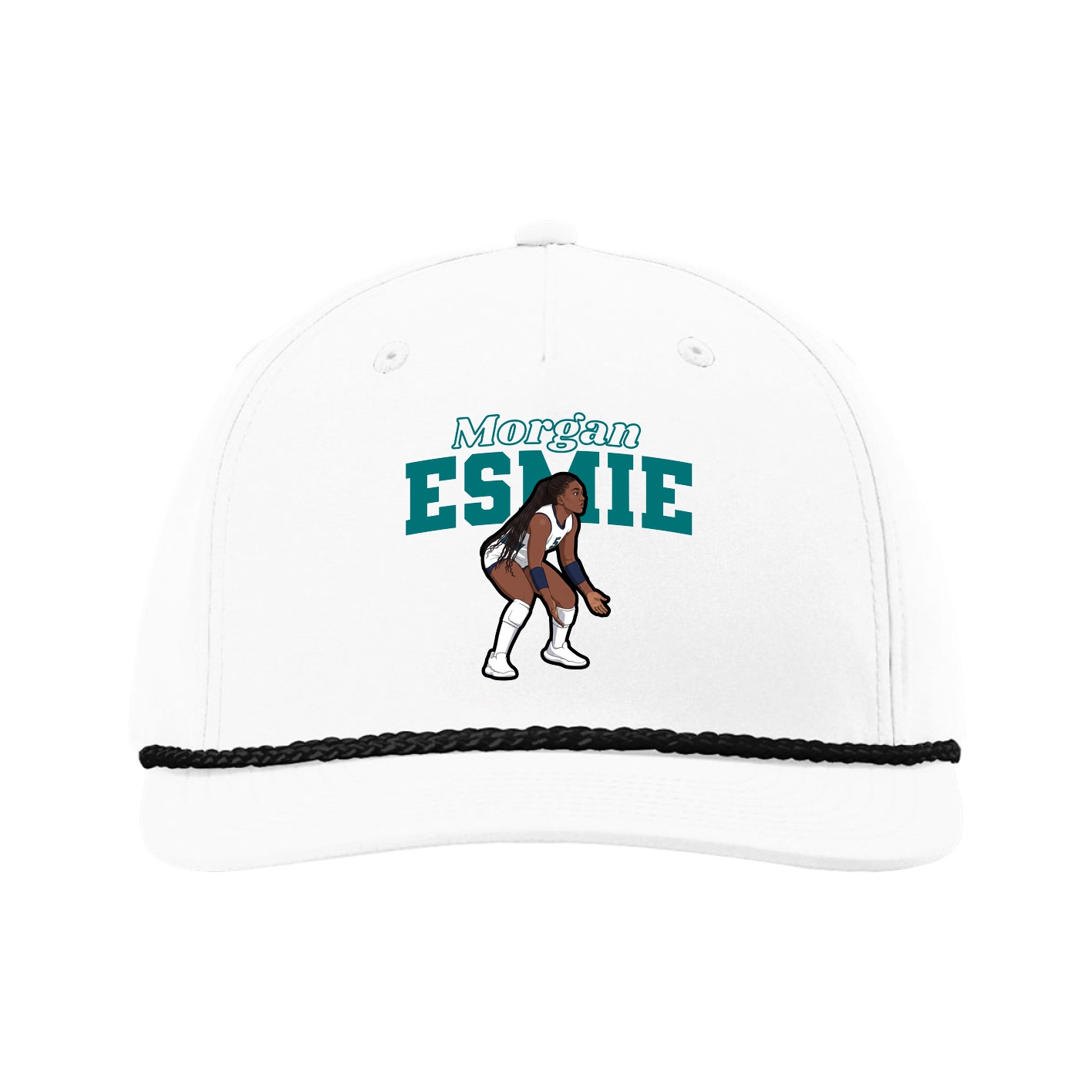 Five-Panel Classic Rope Cap — Name Arch in White