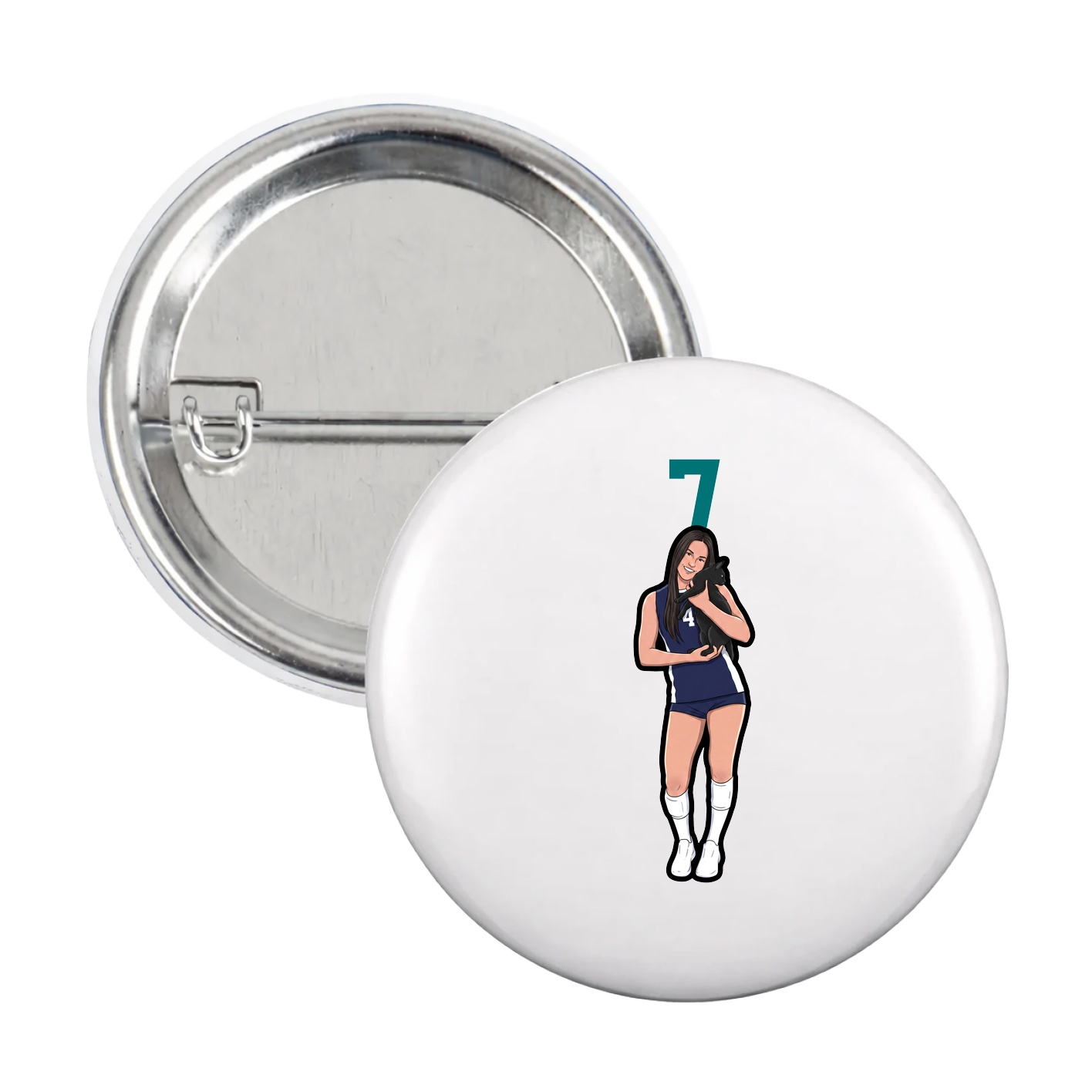 Game Day Button — Number Top in White