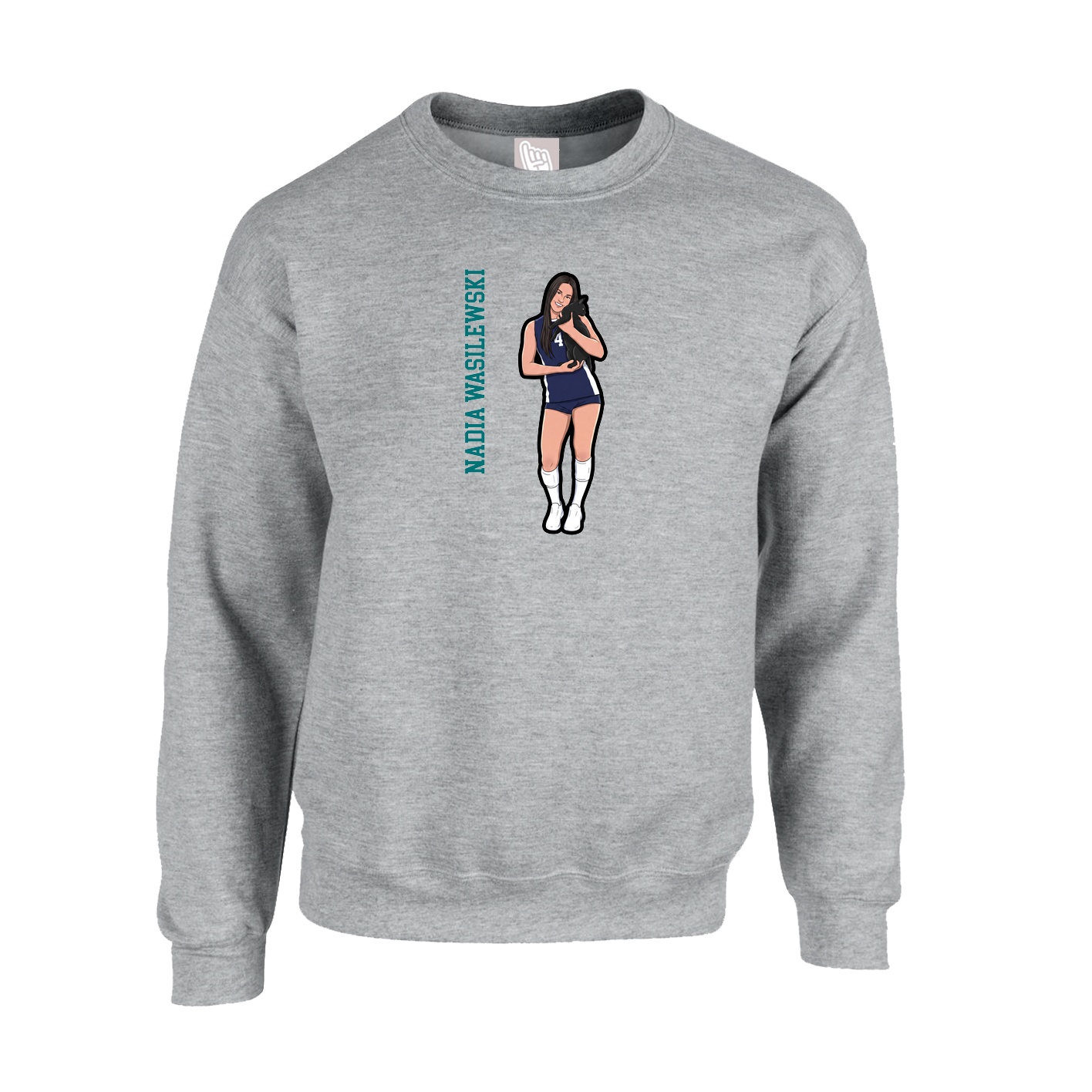 Fleece Crew — Name Vertical in Grey