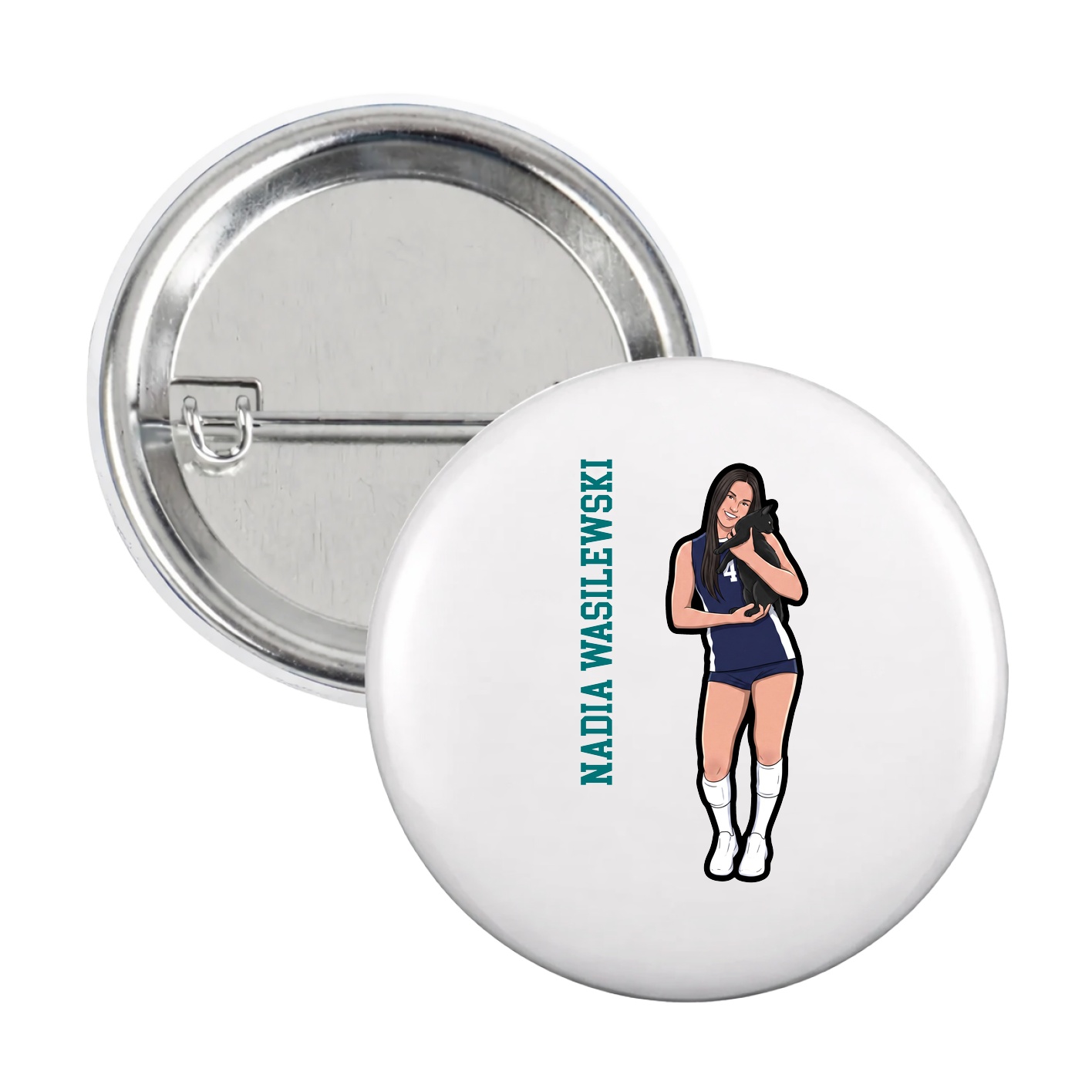Game Day Button — Name Vertical in White