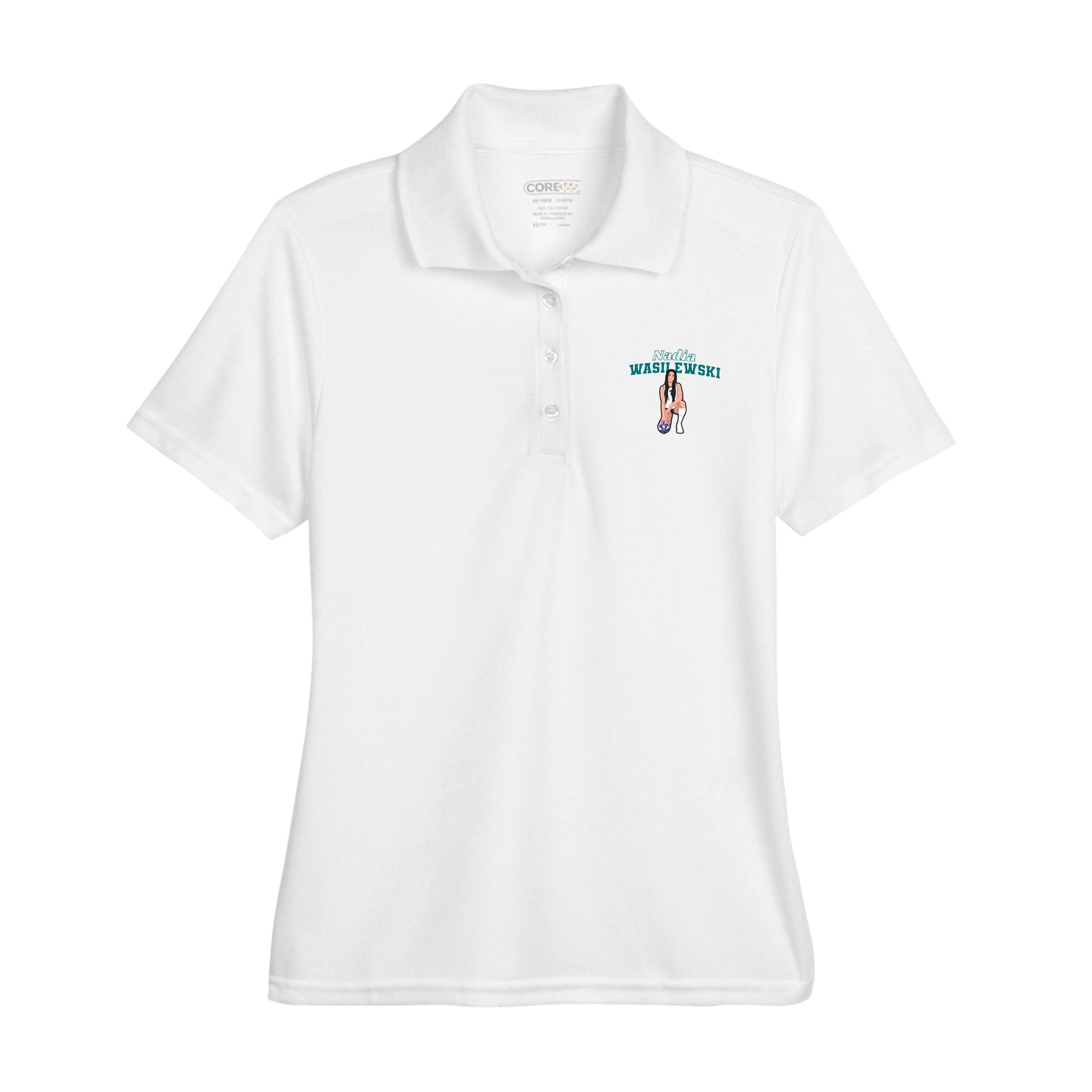 Womens Performance Polo — Name Arch in White