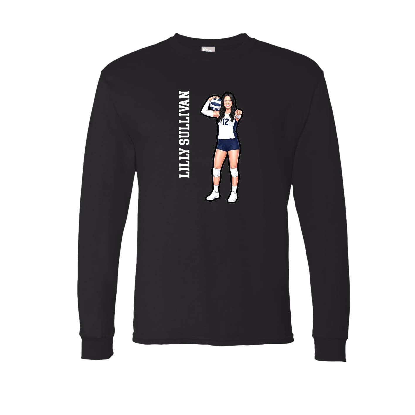 Long Sleeve Tee — Name Vertical in Black
