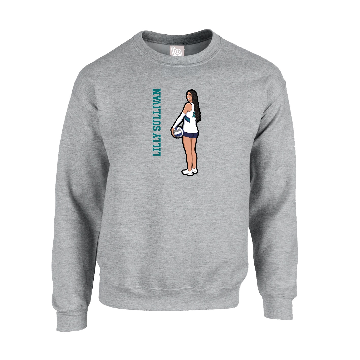 Fleece Crew — Name Vertical in Grey