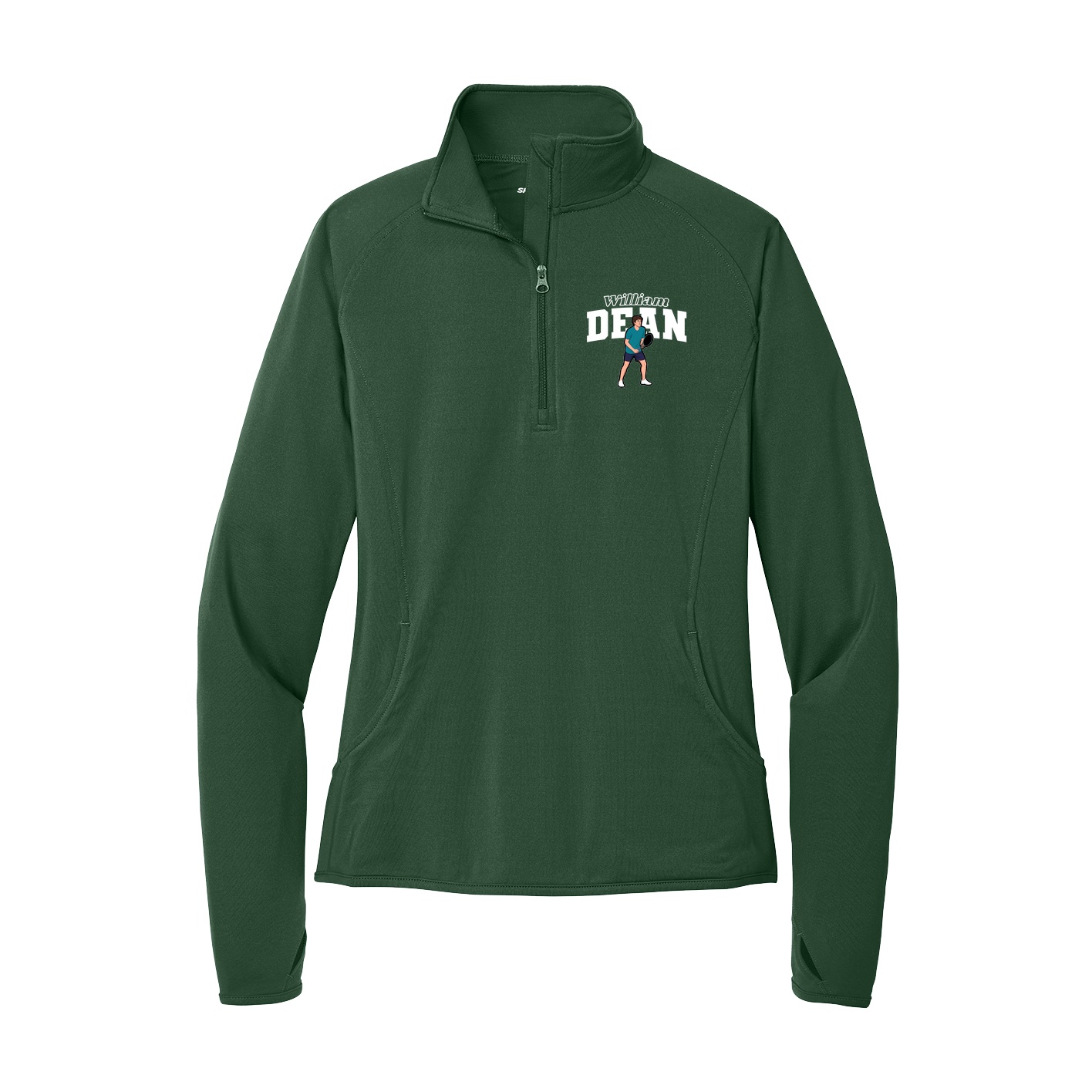 Women's Q-Zip Pullover — Name Arch in Green