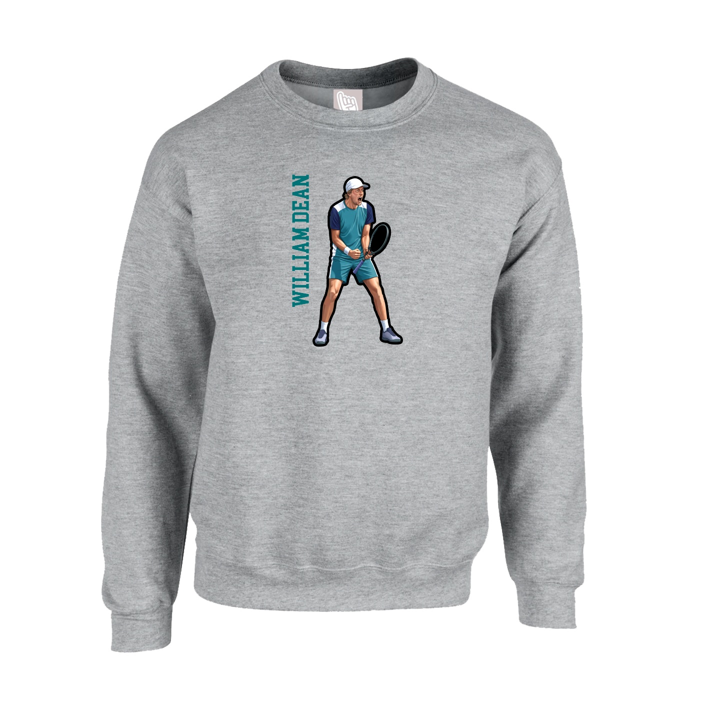 Fleece Crew — Name Vertical in Grey